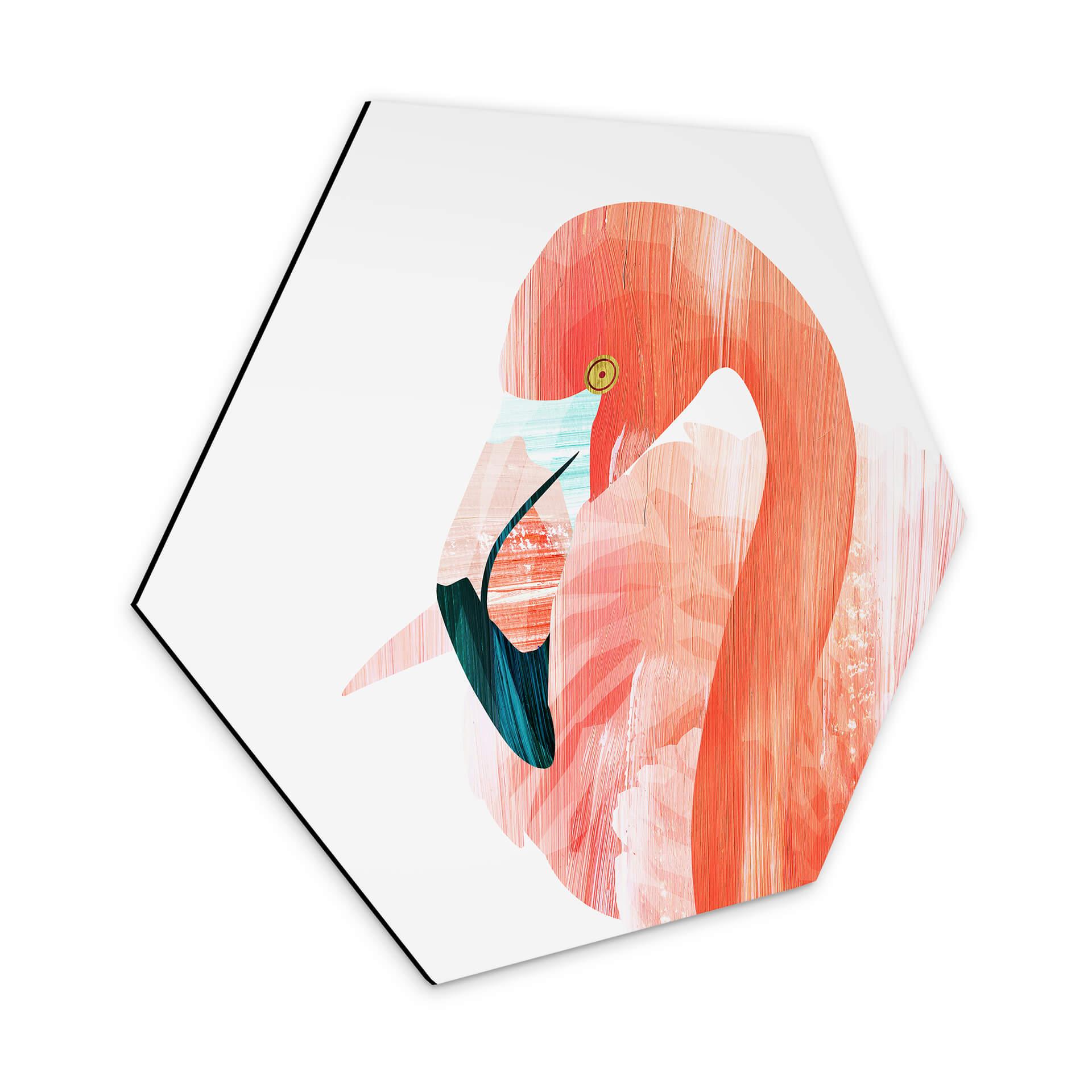 Hexagone - alu-Dibond Goed Blauw - Pink Flamingo