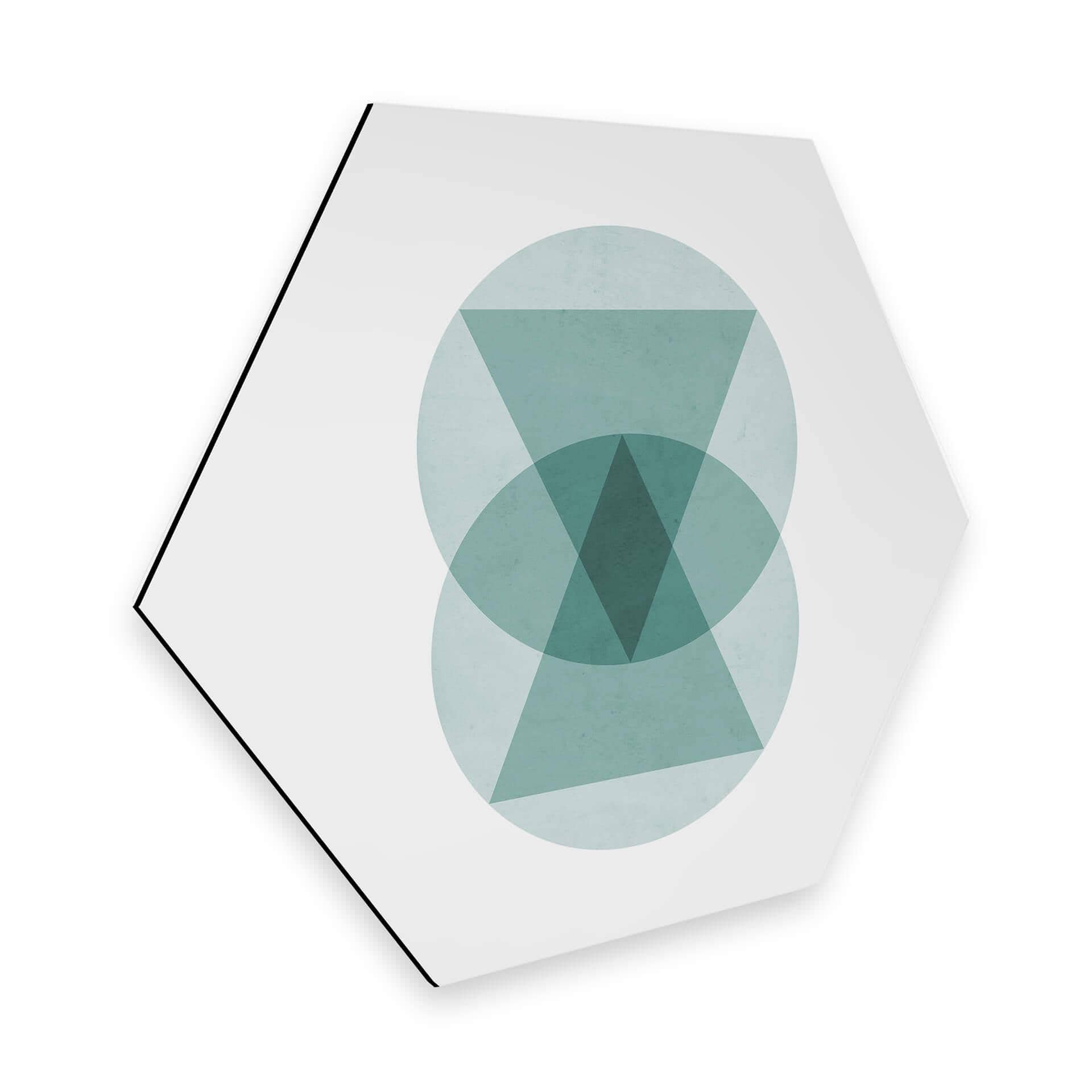 Hexagone - Alu-Dibond Nouveauprints - Cercles et triangles aqua