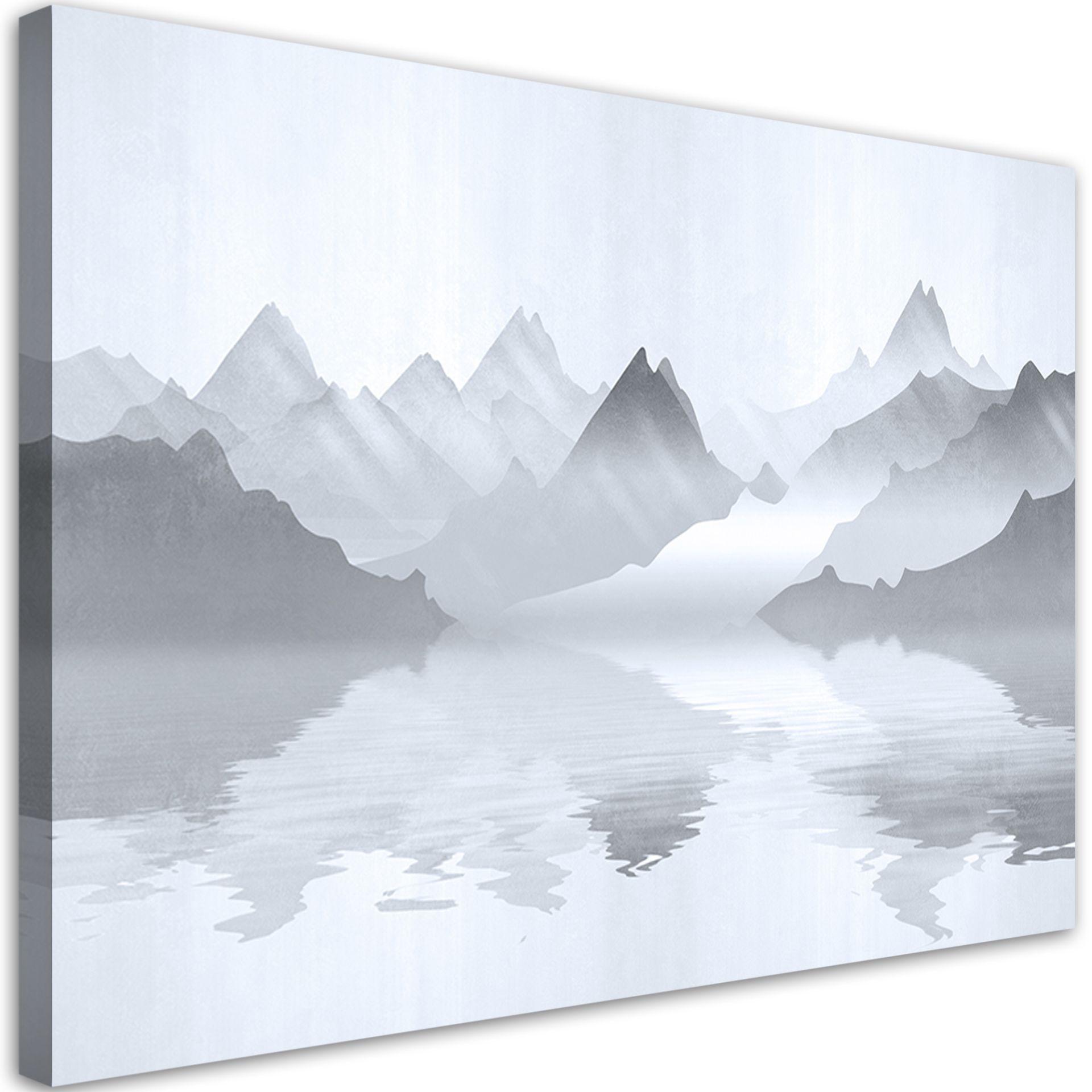 Canvasbillede, Abstraktion af bjerge ved havet