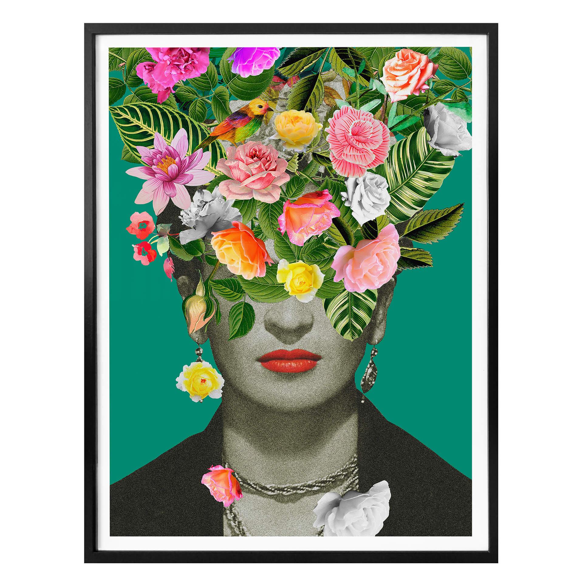Póster Frida Estudio Floral - Retrato Frida