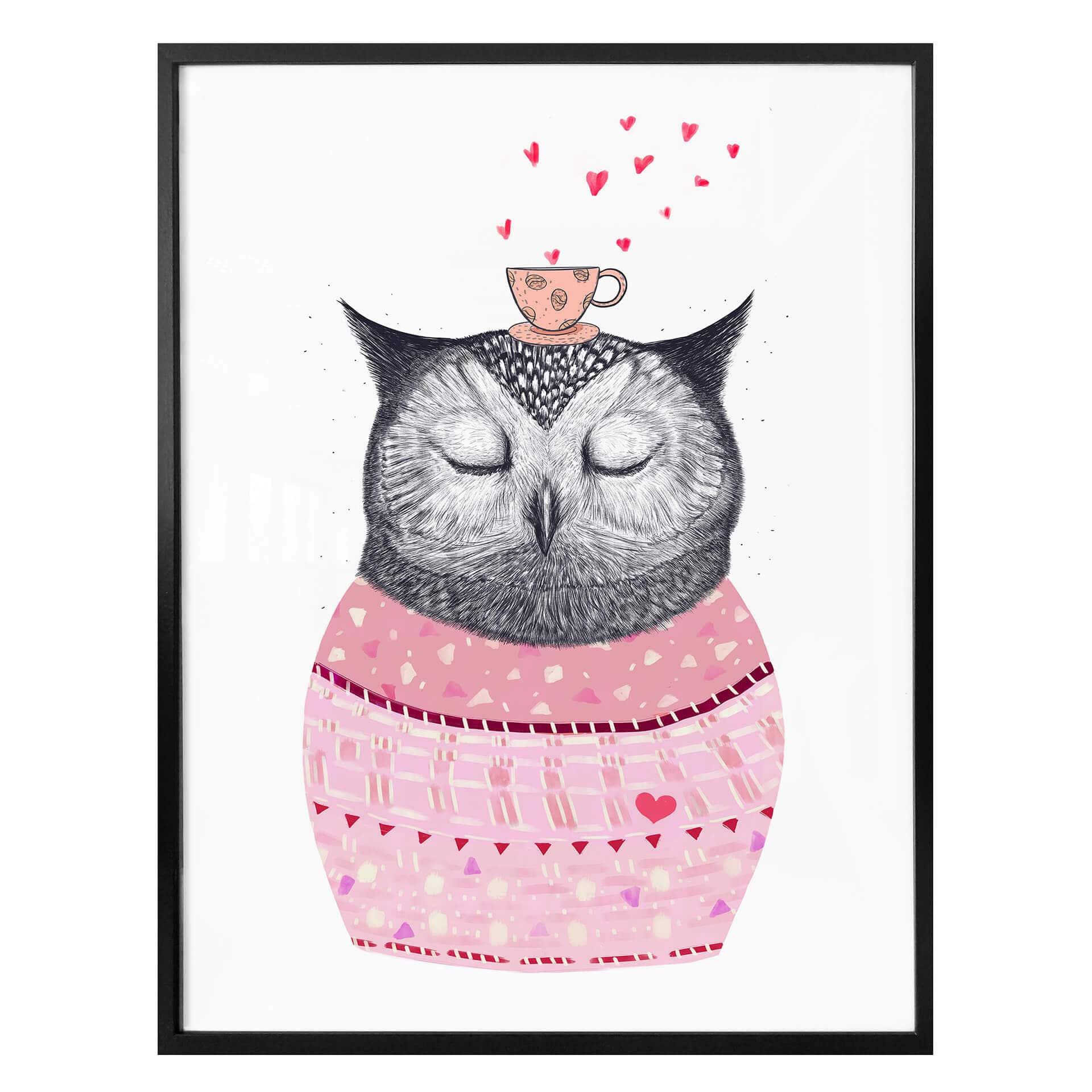Póster Korenkova - Búho amante del café
