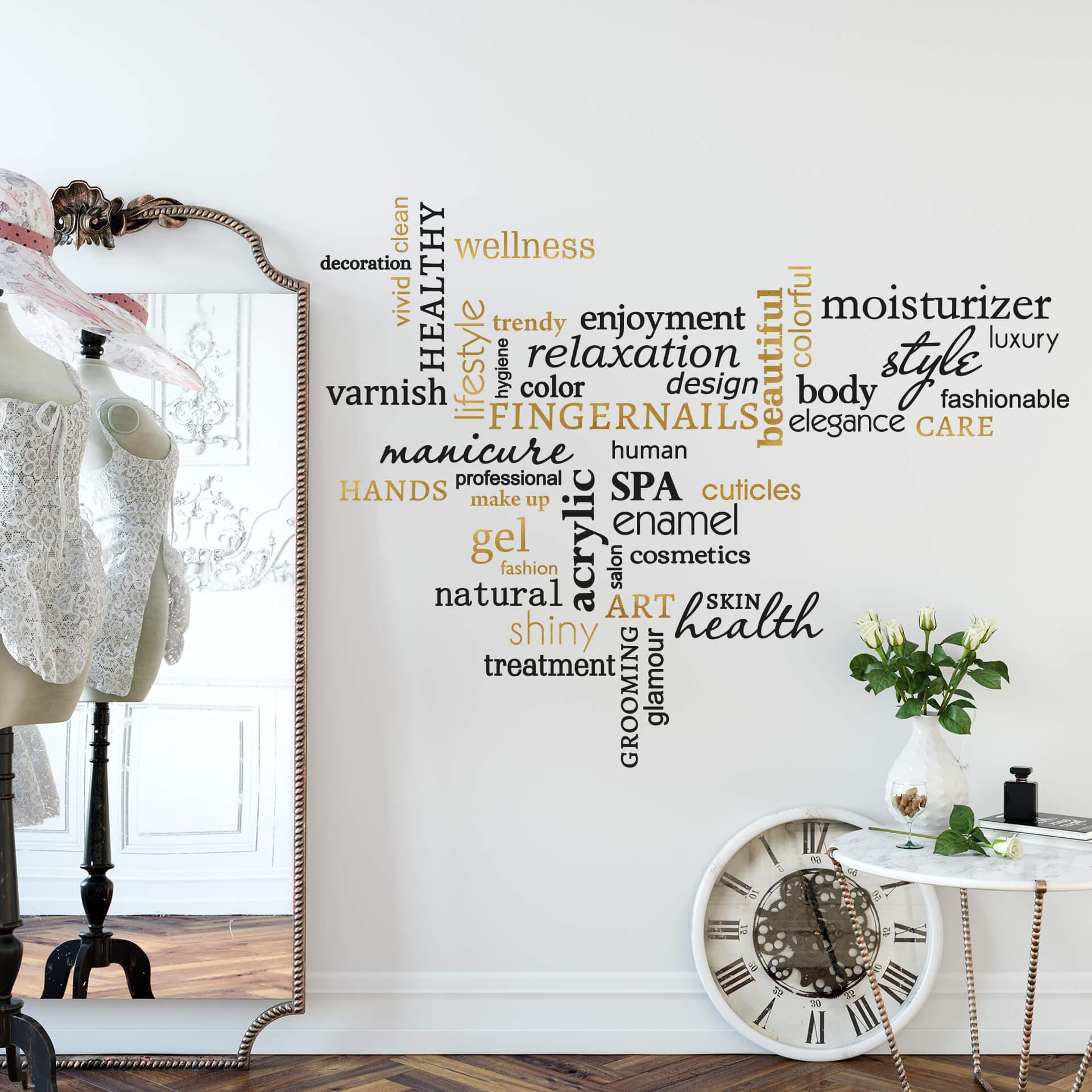 Muursticker Wellness Words zwart-goud