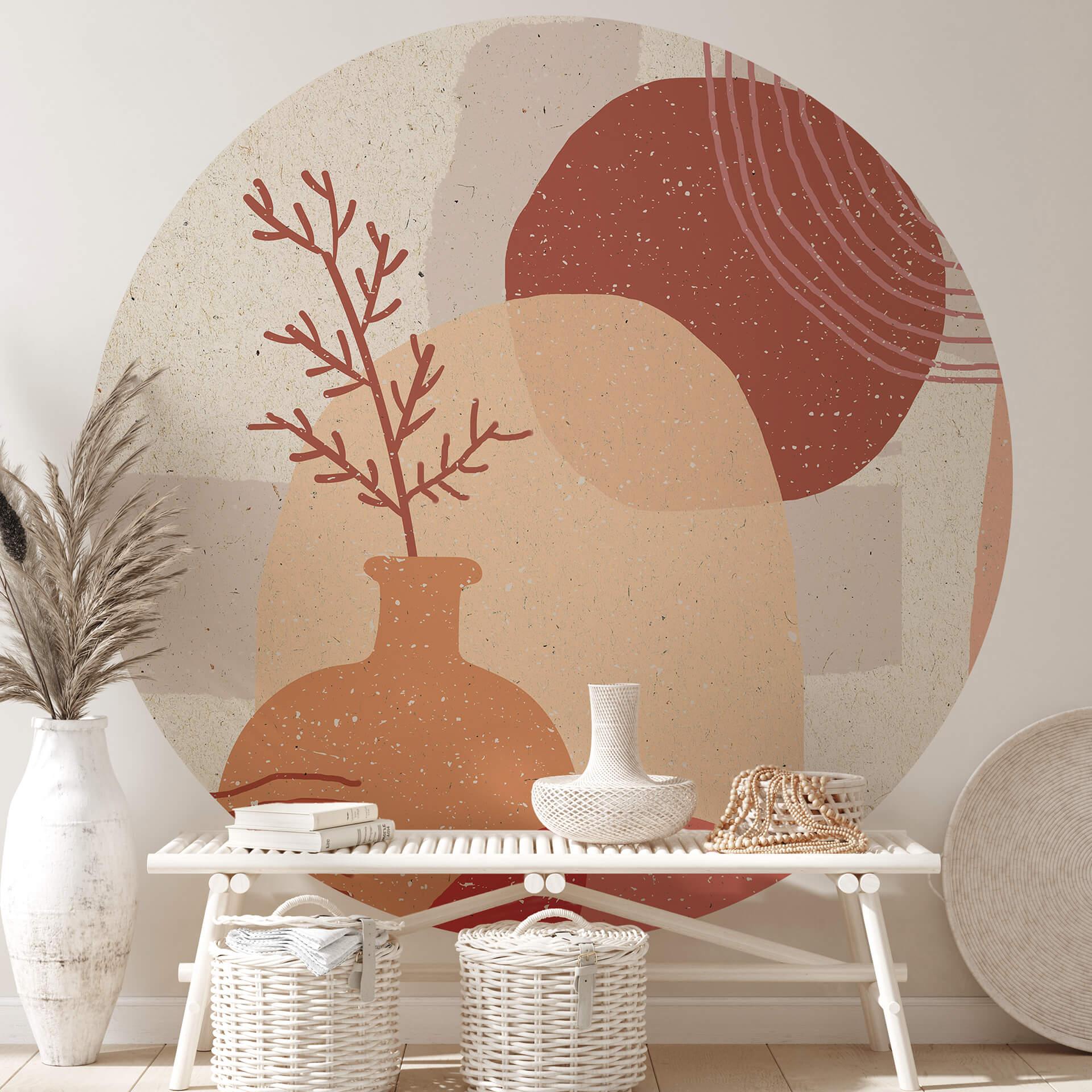 Fototapet - Rundt Demir - Boho illustration af en plante - vliesetapet/selvklæbende non-woven tapet