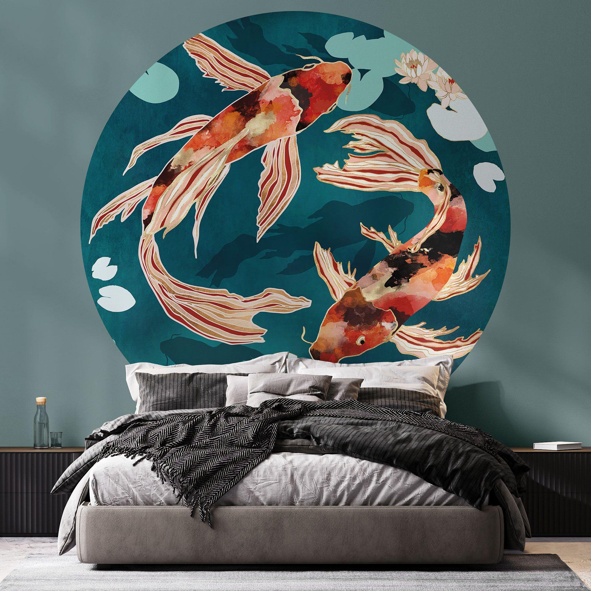 Tapet cirkel To koi i en dam - SpaceFrog Designs - vliesetapet/selvklæbende non-woven tapet