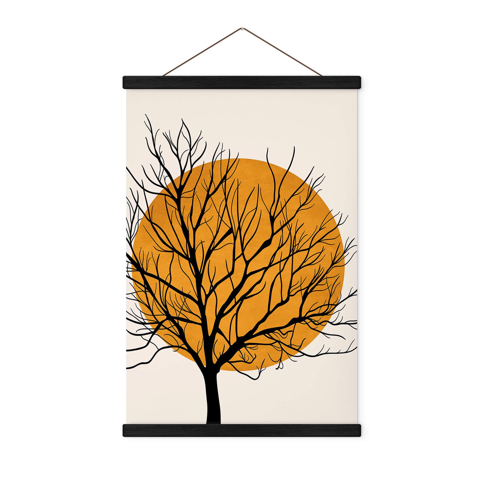 Póster de tela Cubistika - Sol dorado detrás de un árbol