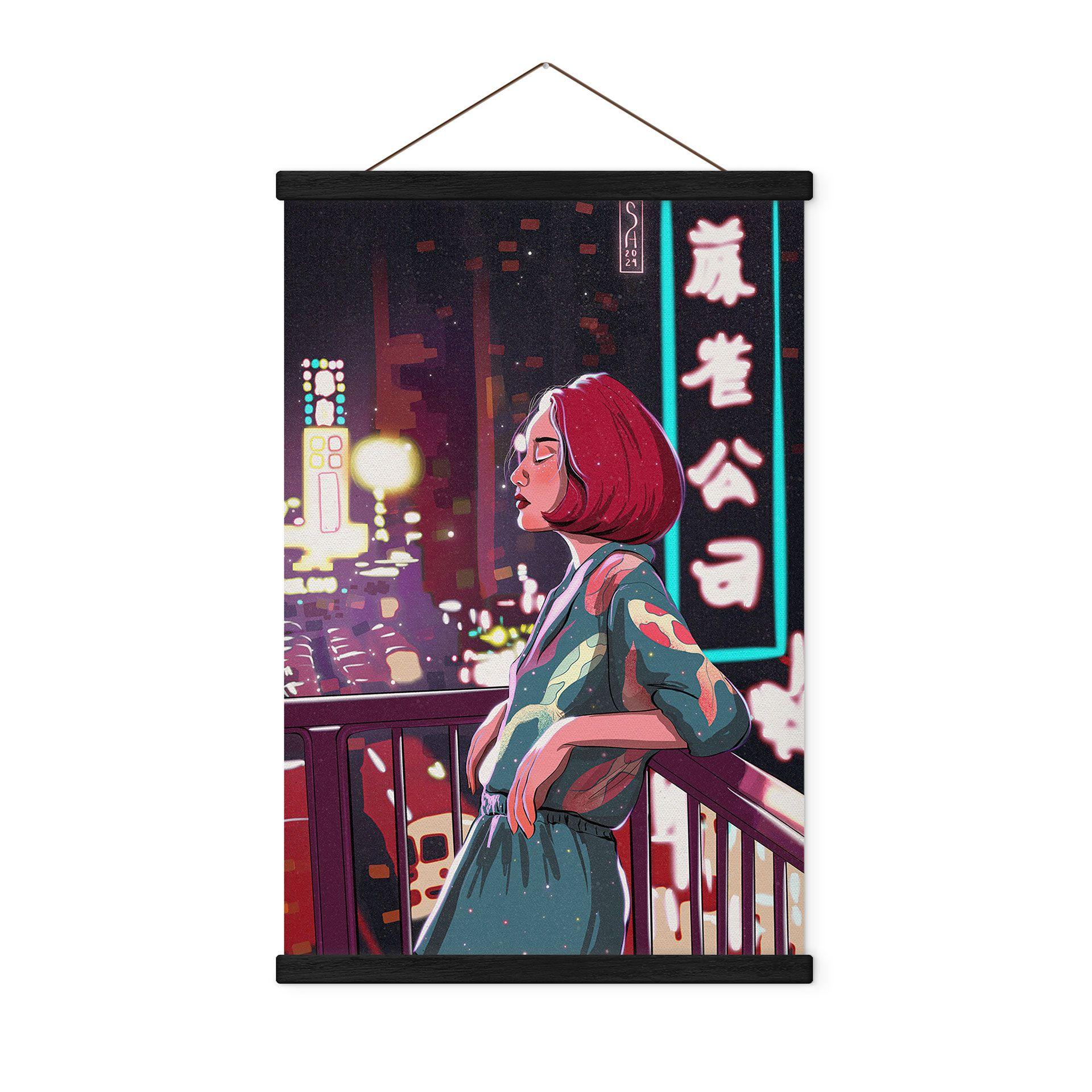 Póster de tela Chica en un balcón en Japón - Oliveira