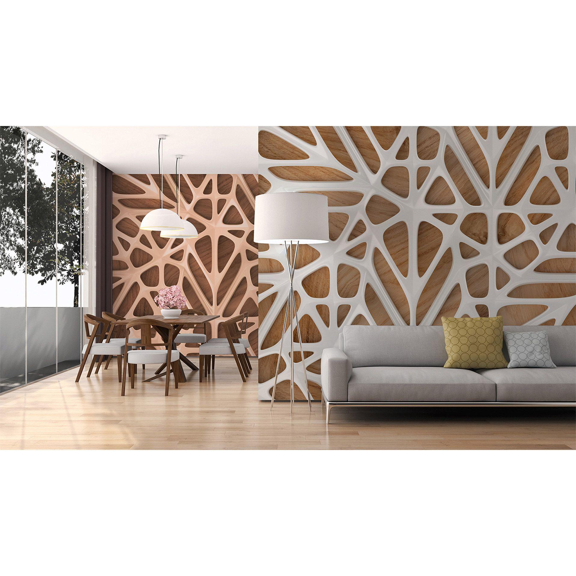 non-woven tapet Organic Surface træoptik fototapet Designwalls i hvid og brun 