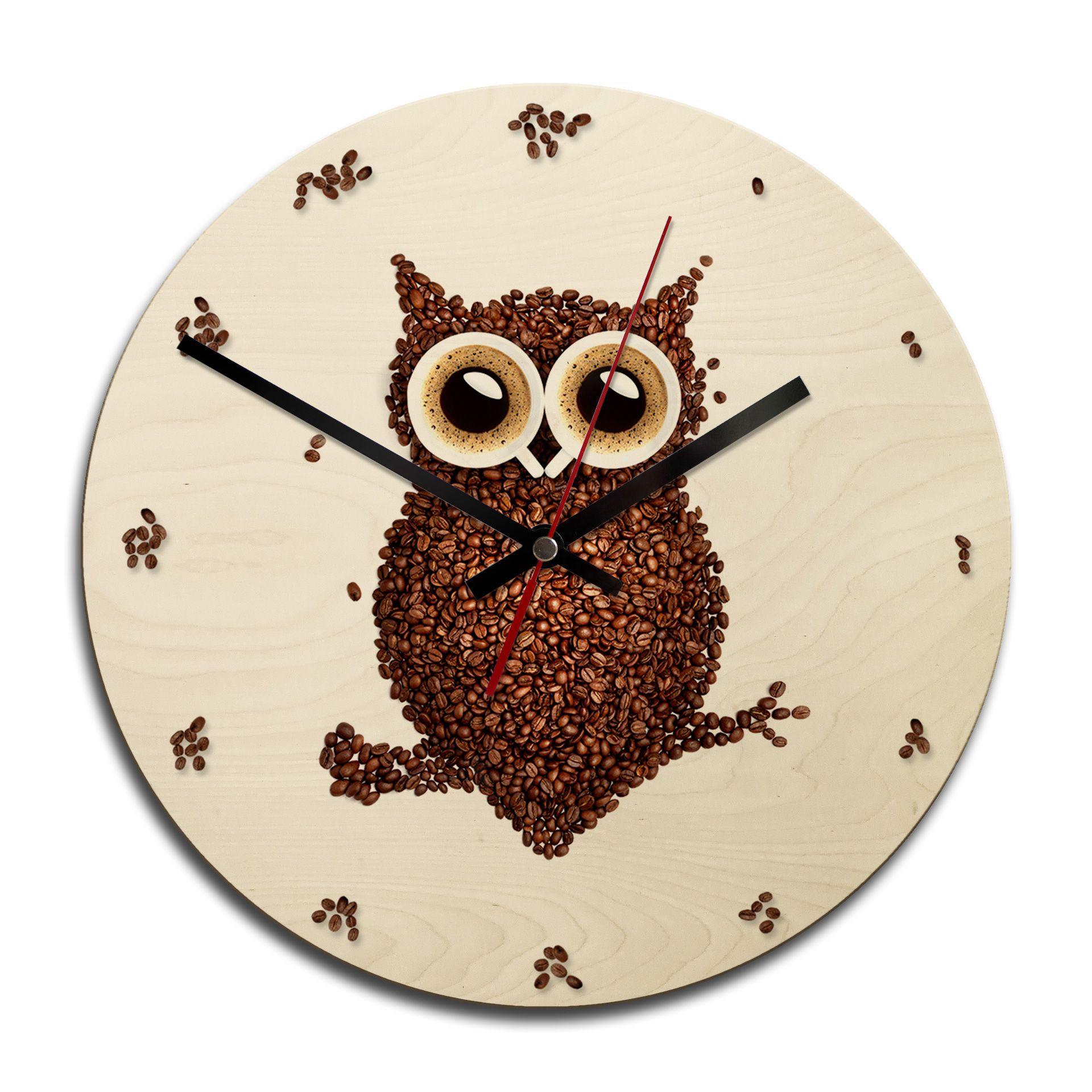 Horloge murale en bois - Hibou café