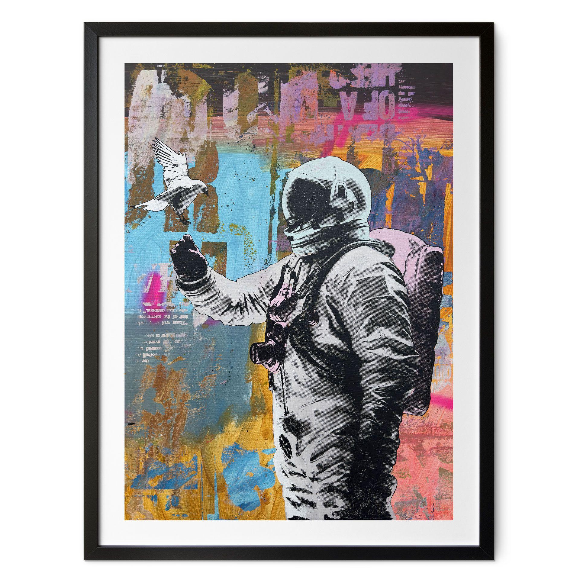 Póster astronauta con paloma | arte del collage para la sala de estar - Kuryliuk