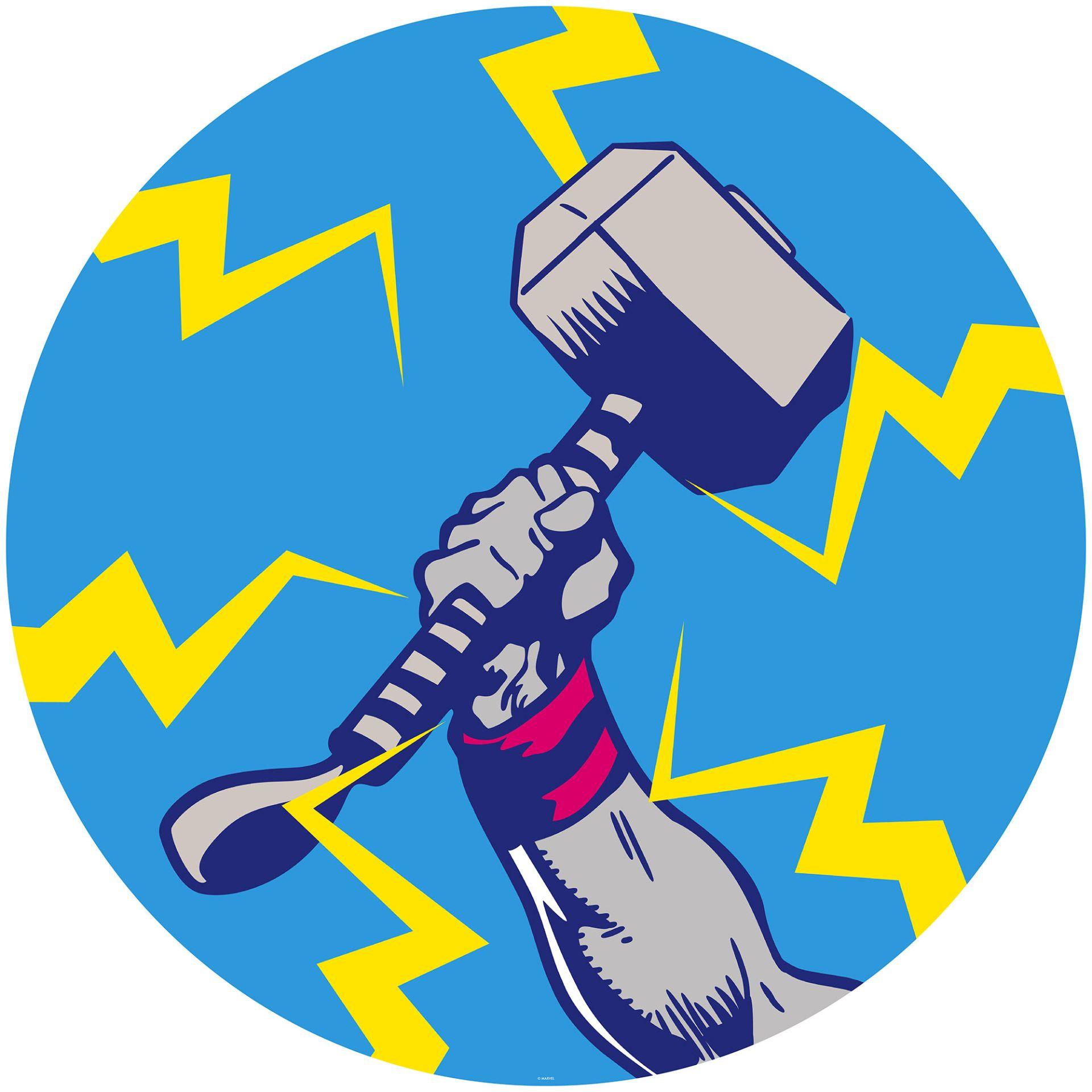 Selvklæbende non-woven tapet - Avengers Thors Hammer Pop Art - 125 x 125 cm