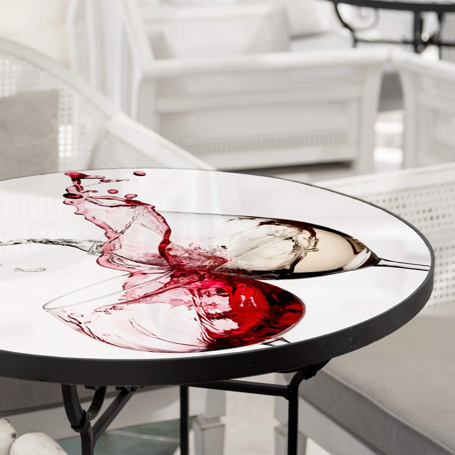 Plateau de table en verre - Verres à vin - Rond