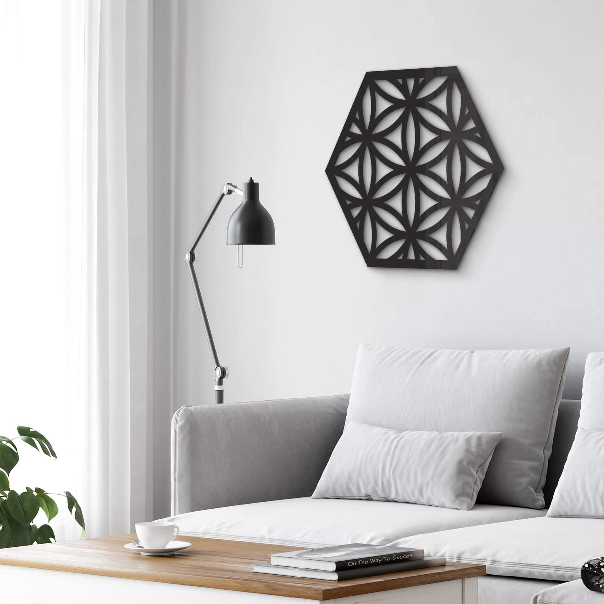 Decoración acrílica hexágono flor de la vida