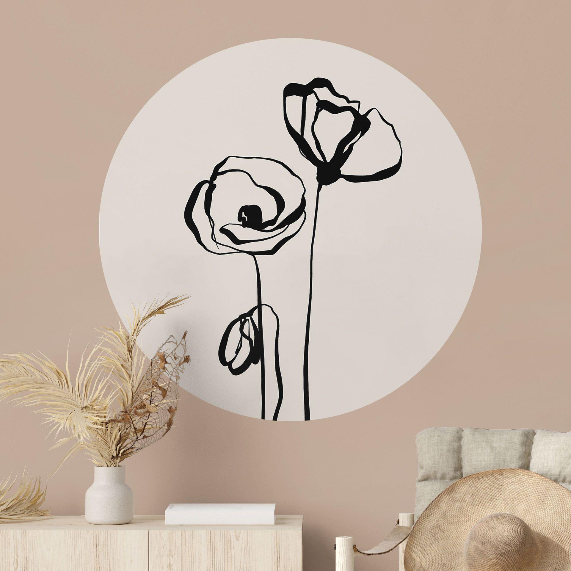 Line Art Dos amapolas Vinilo decorativo - Cats & Dotz - Redondo