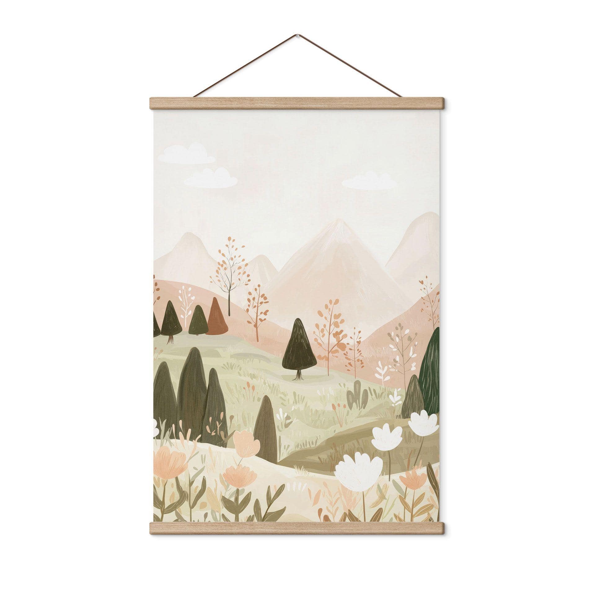 Tekstil plakat bjerglandskab med blomster - Treechild