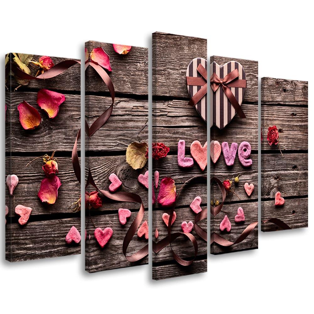 5 stykke lærredstryk Heart Love vintage blomster