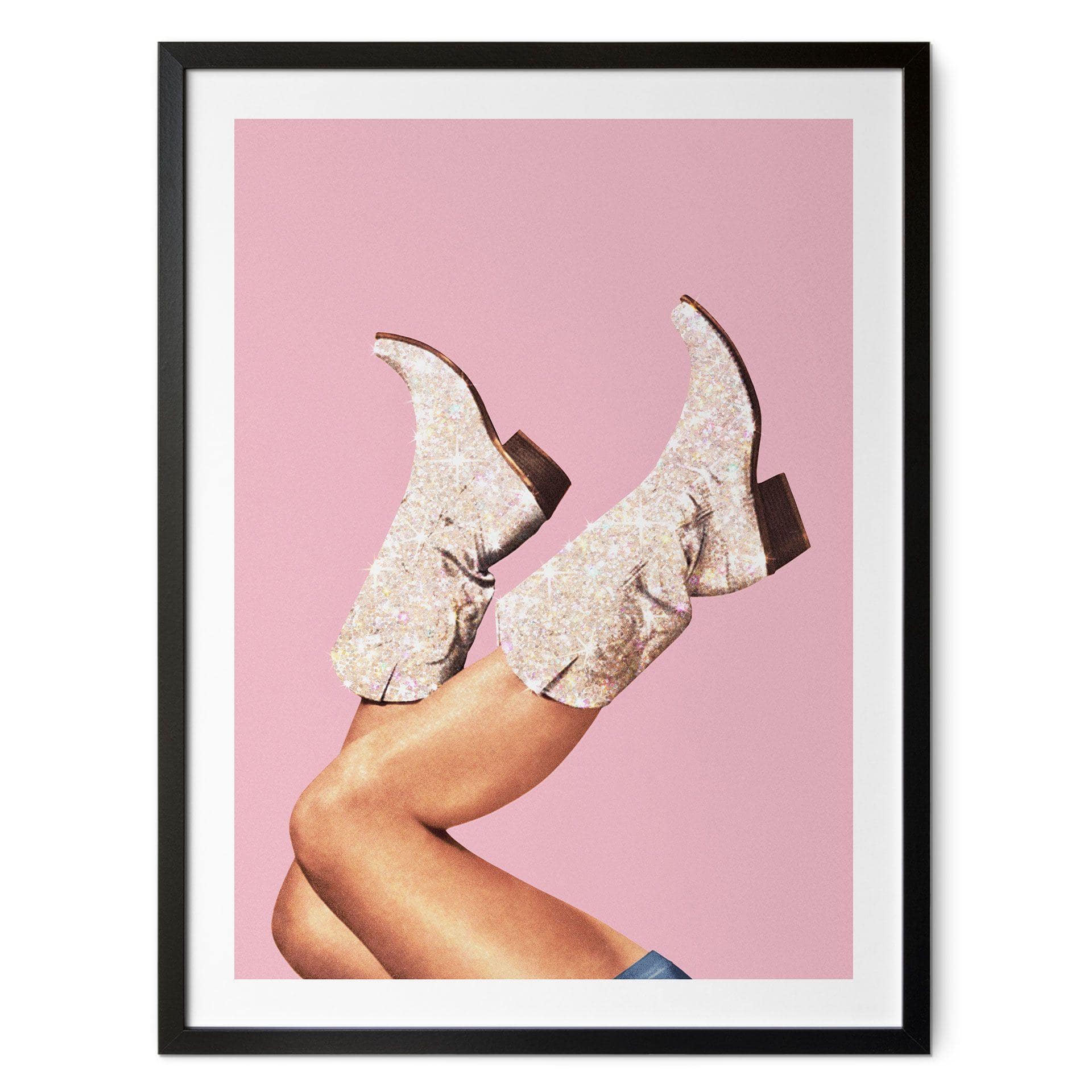 Póster Vaquera con botas de purpurina en rosa - Vértigo Artegraphy