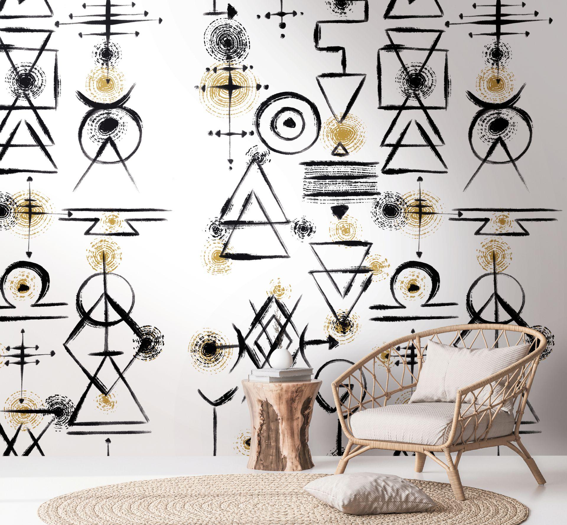 Papel pintado étnico blanco negro - Papel pintado tejido-no tejido Livingwalls - Mate y liso