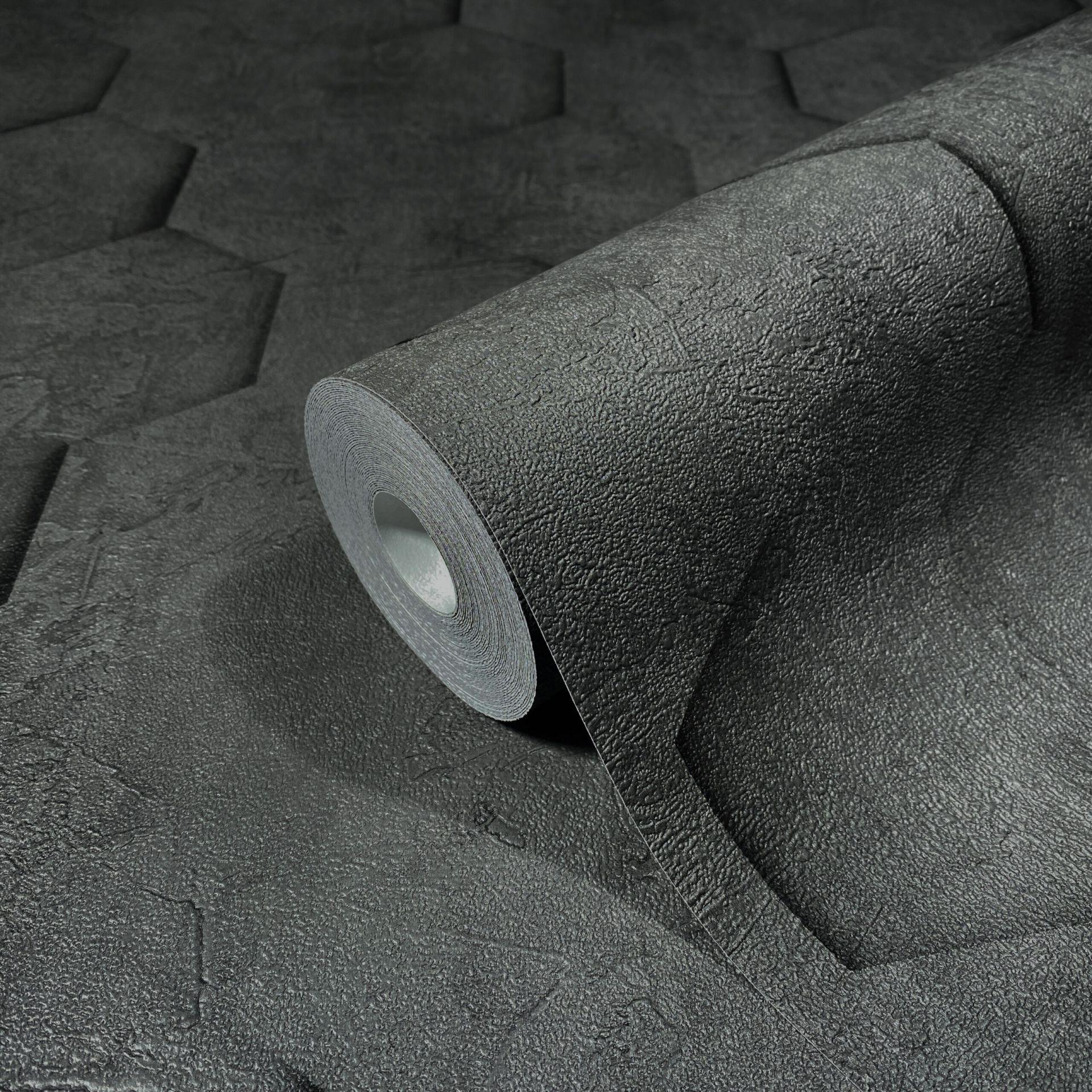 Non-woven tapet med 3D honeycomb mønster sort grafik 