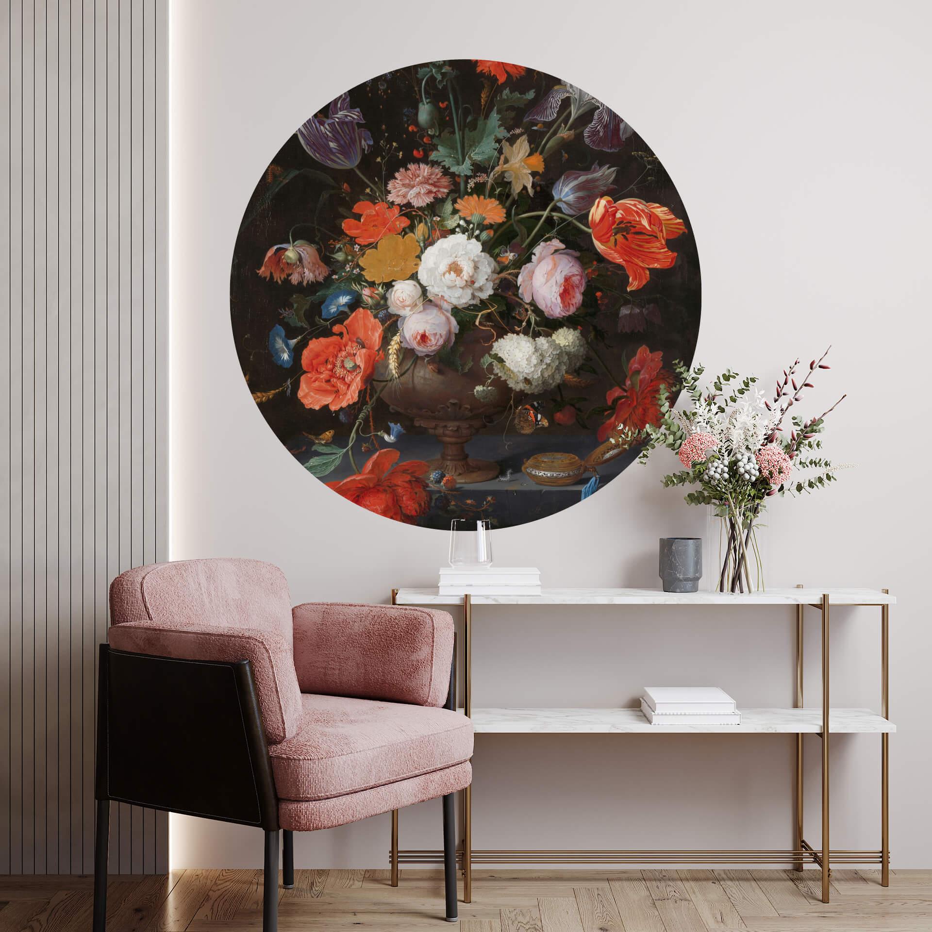 Muursticker Mignon - Stilleven met Bloemen - rond