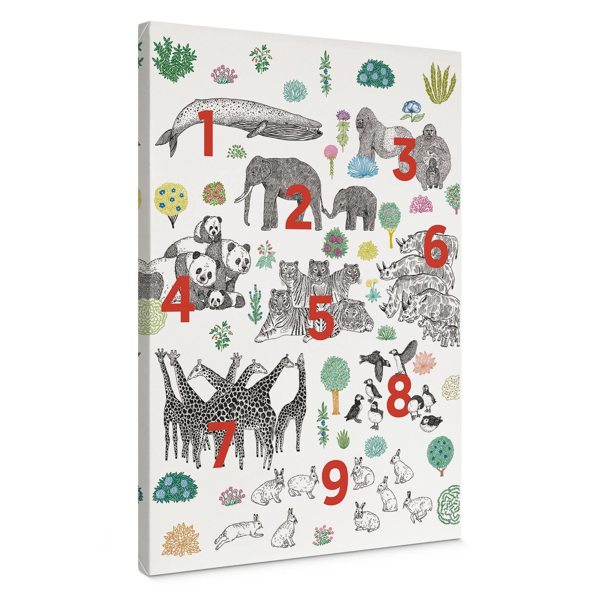 Lærredsprint - Illustration af zoo-dyr med tal - Walentynowicz
