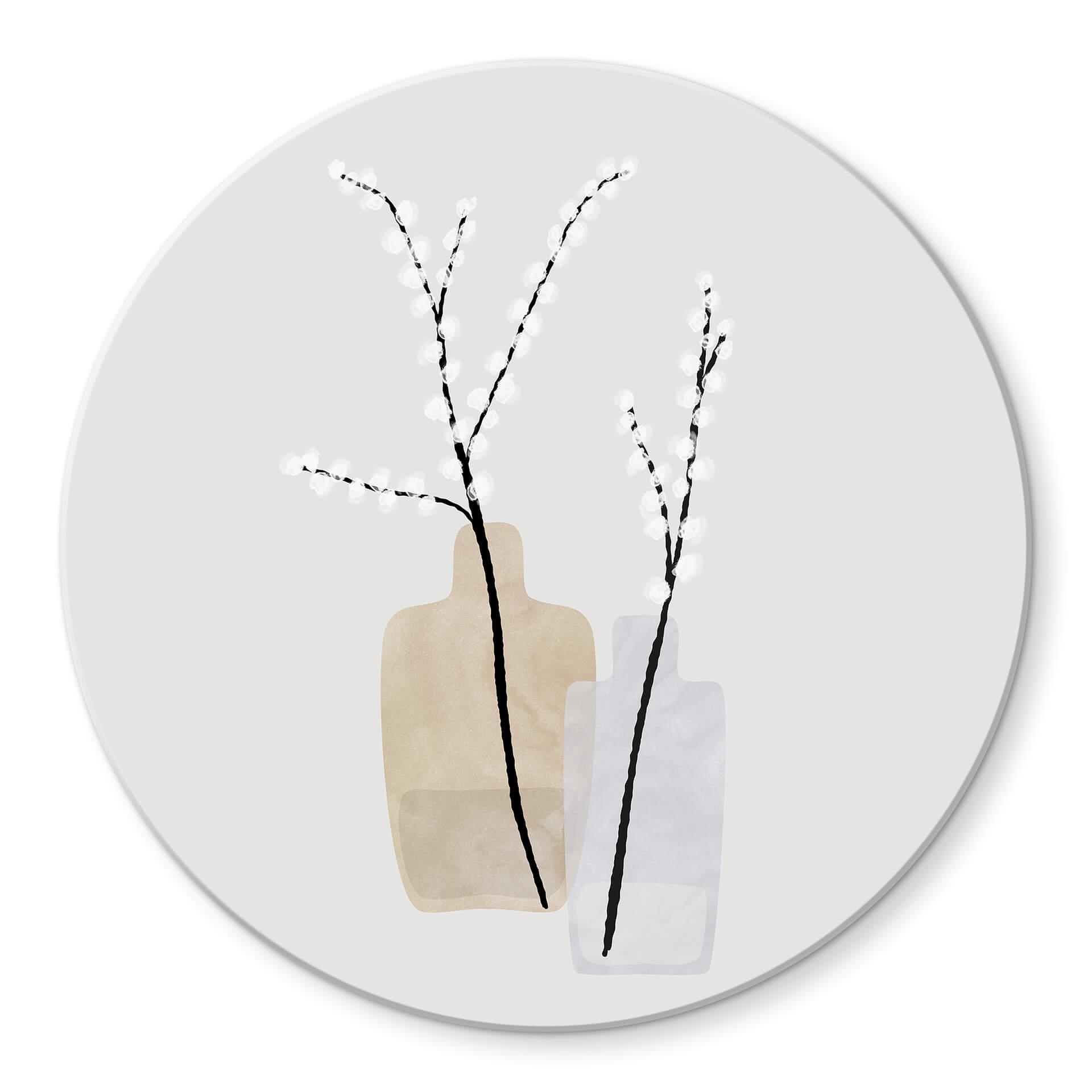 Tableau sur verre Blursbyai - Deux vases avec des branches de saule dans des tons pastels