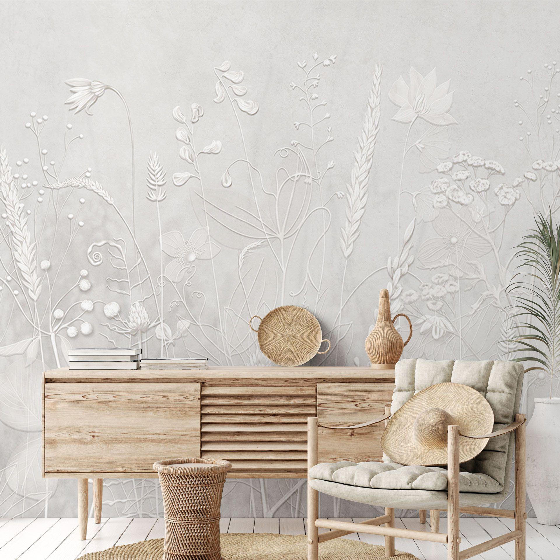 Bloemen Fotobehang - planten in wit in een modern ontwerp - Ms Tiff