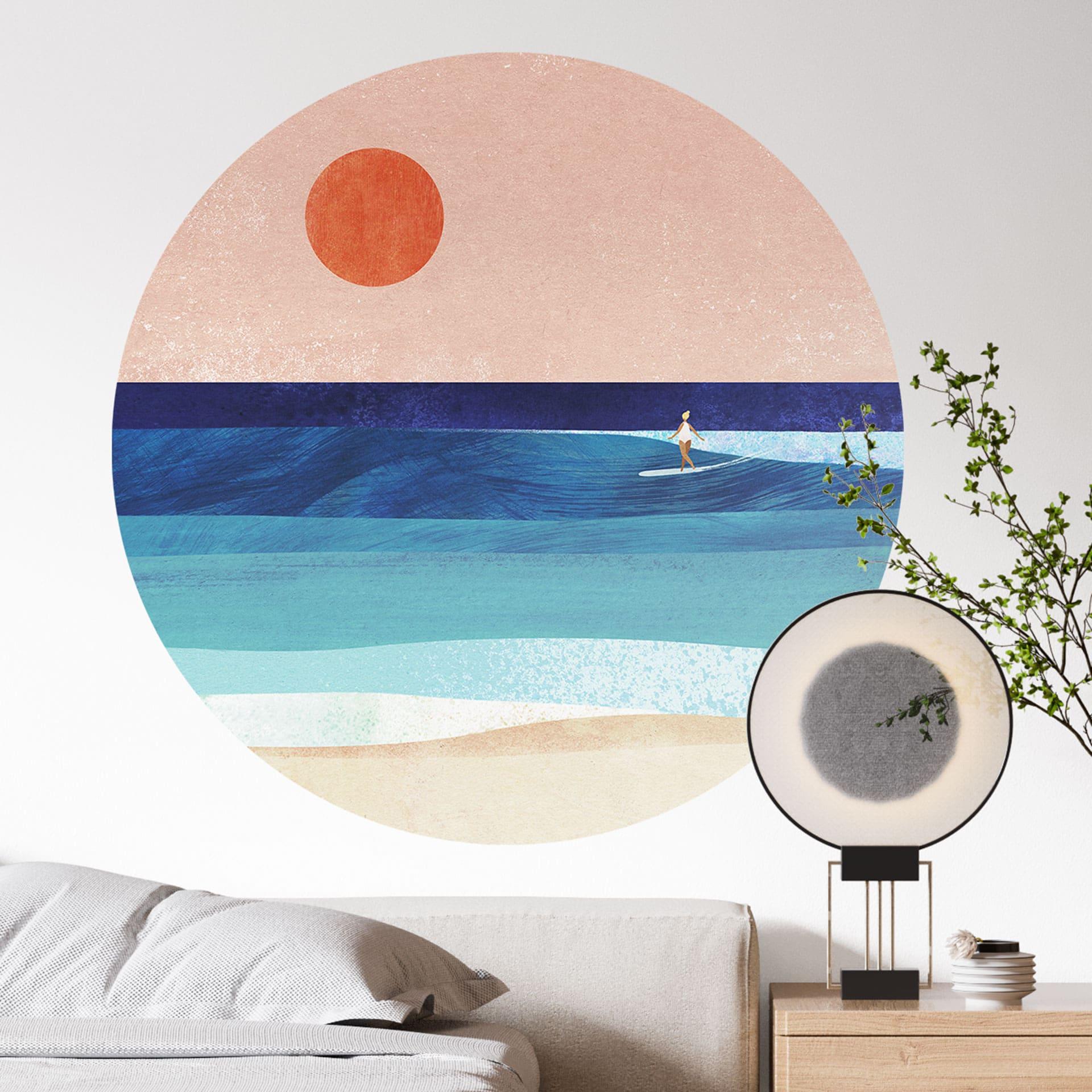 Vinilo decorativo chica surfista al atardecer - Rivers - Redondo