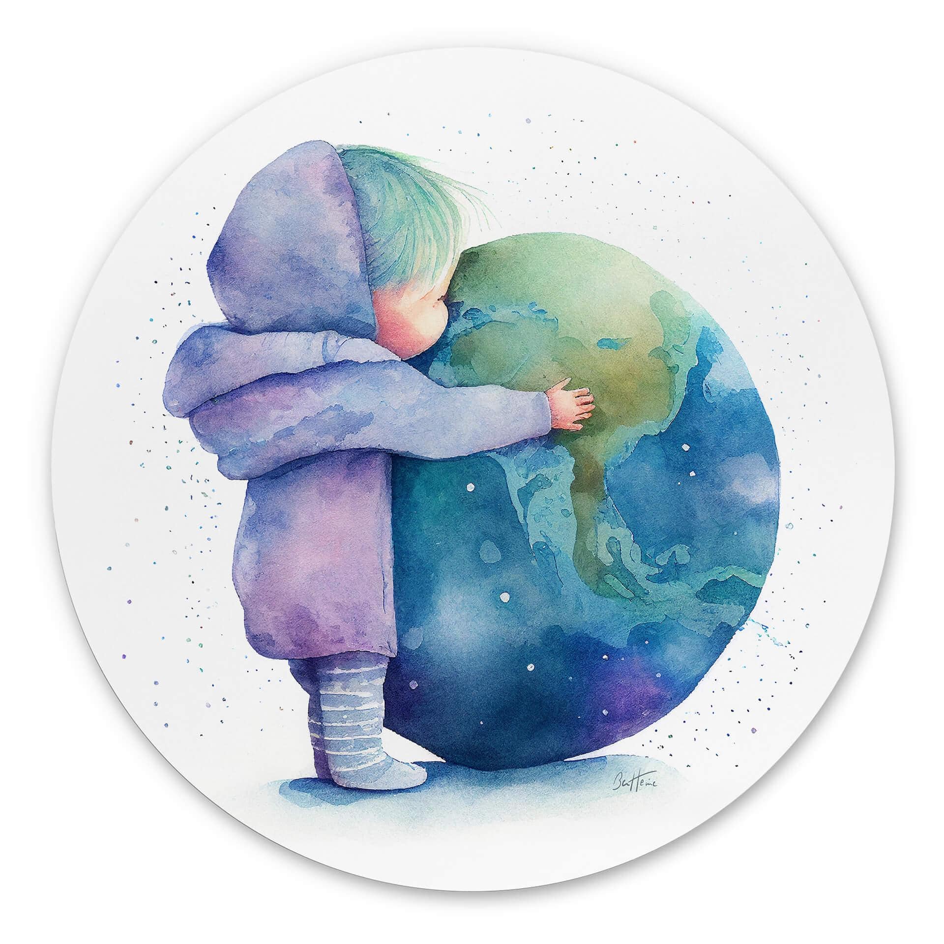 Vægcirkel Heine - Hugging Earth – print på aluminium (Alu-Dibond)