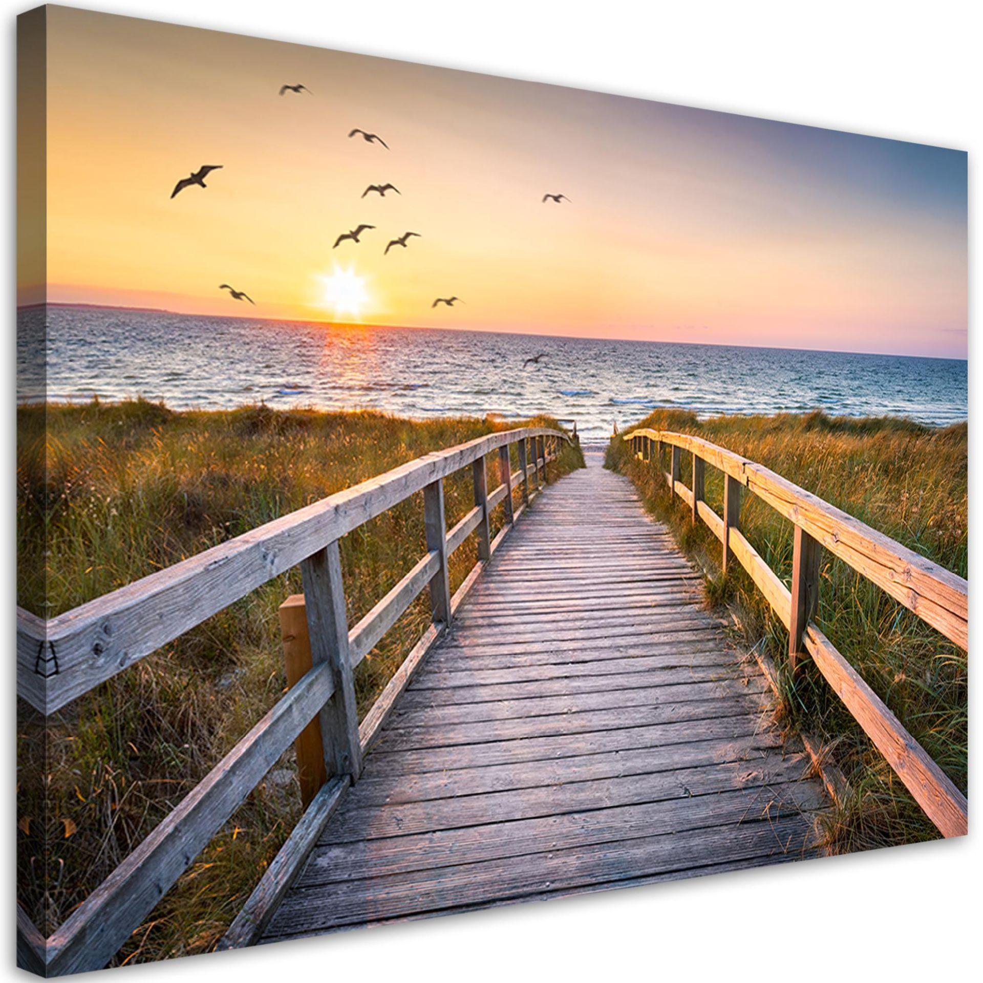 Canvasbillede, Solnedgang hav strand