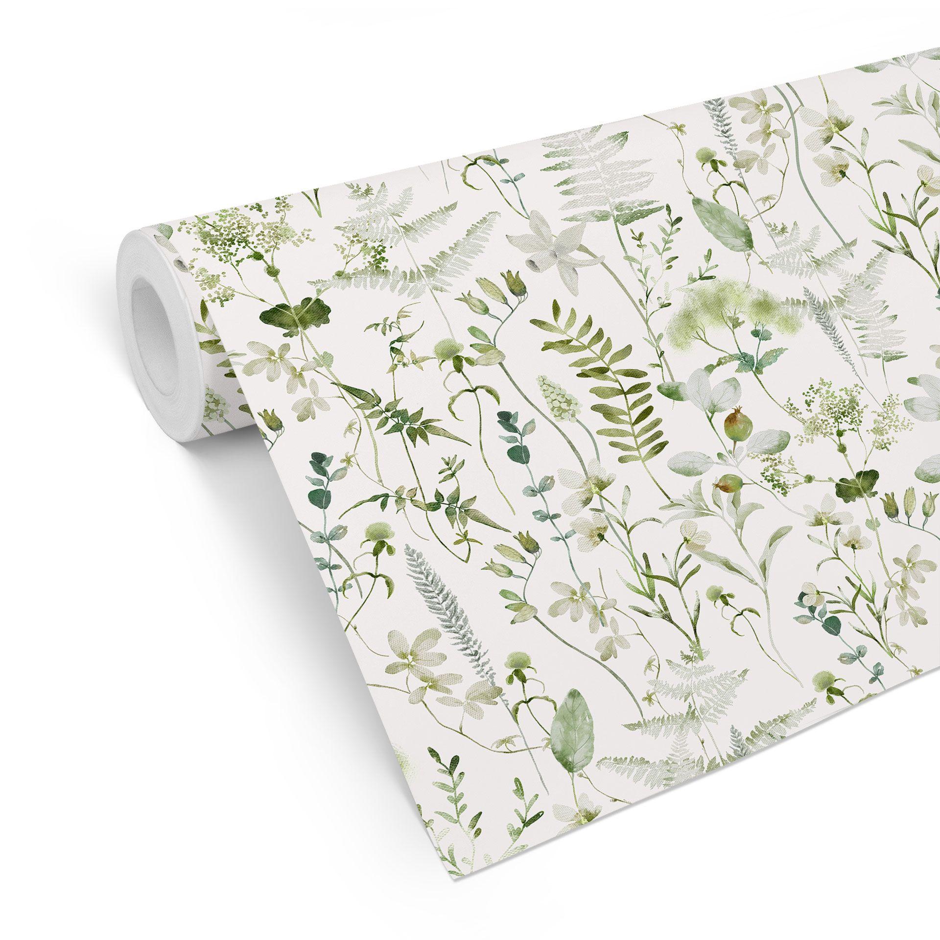 Tapet med mønster urter og vilde blomster - UN Designs