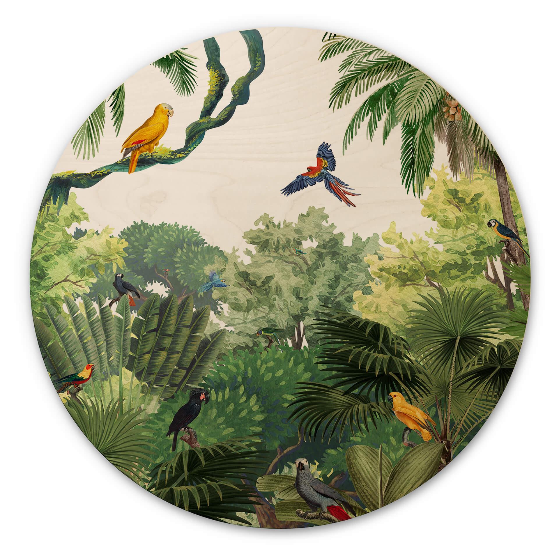 Cuadro de madera Kikki Belle - Pájaros tropicales - Redondo