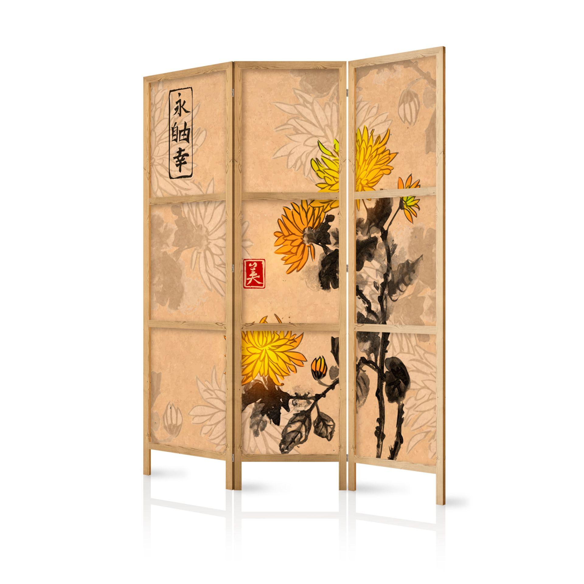 Japansk foldevæg til rumopdeling - Japansk stil: Visdomsblomster, 3-delt