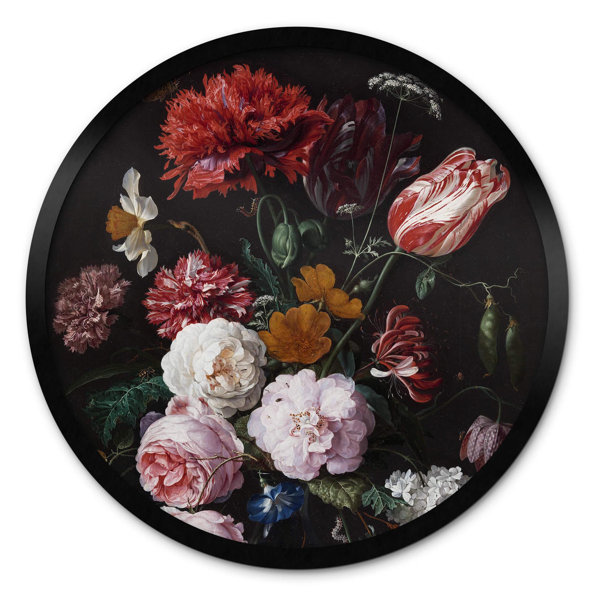 Póster de Heem - Naturaleza muerta con flores en un jarrón de cristal - Redondo
