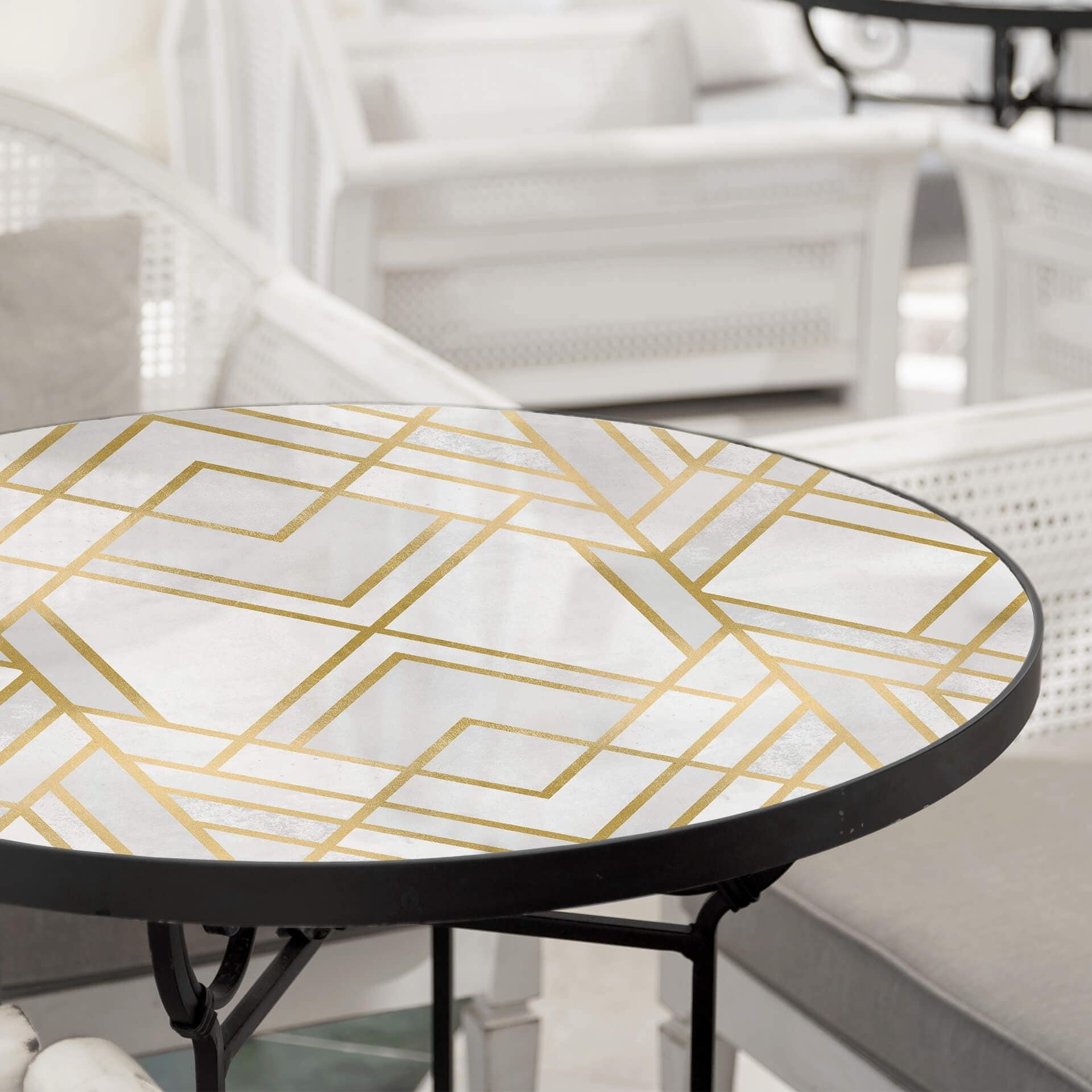 Plateau de table en verre - Fredriksson - Art Deco: Géométrie dorée - Rond