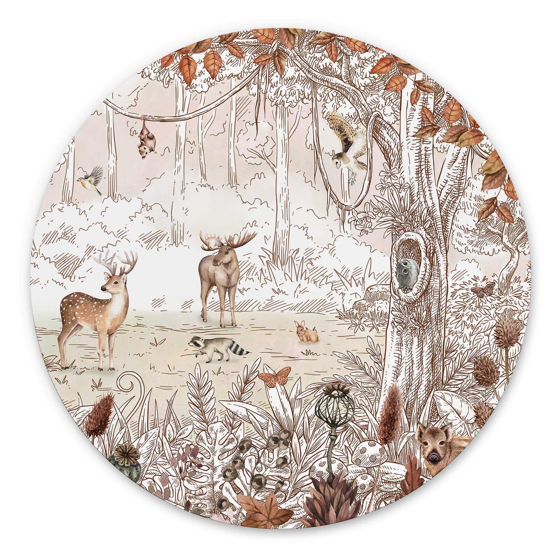 Tableau sur alu-Dibond rond Kikki Belle - Amis de la forêt Automne