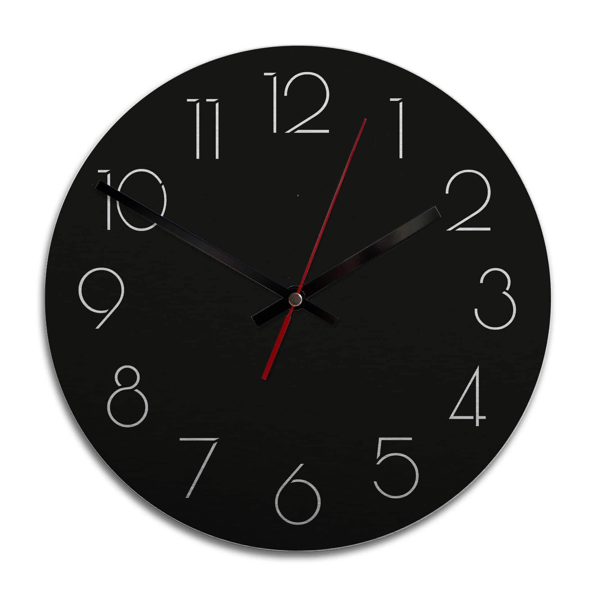 Horloge murale en Alu-Dibond - Argenté - Moderne noire chiffres
