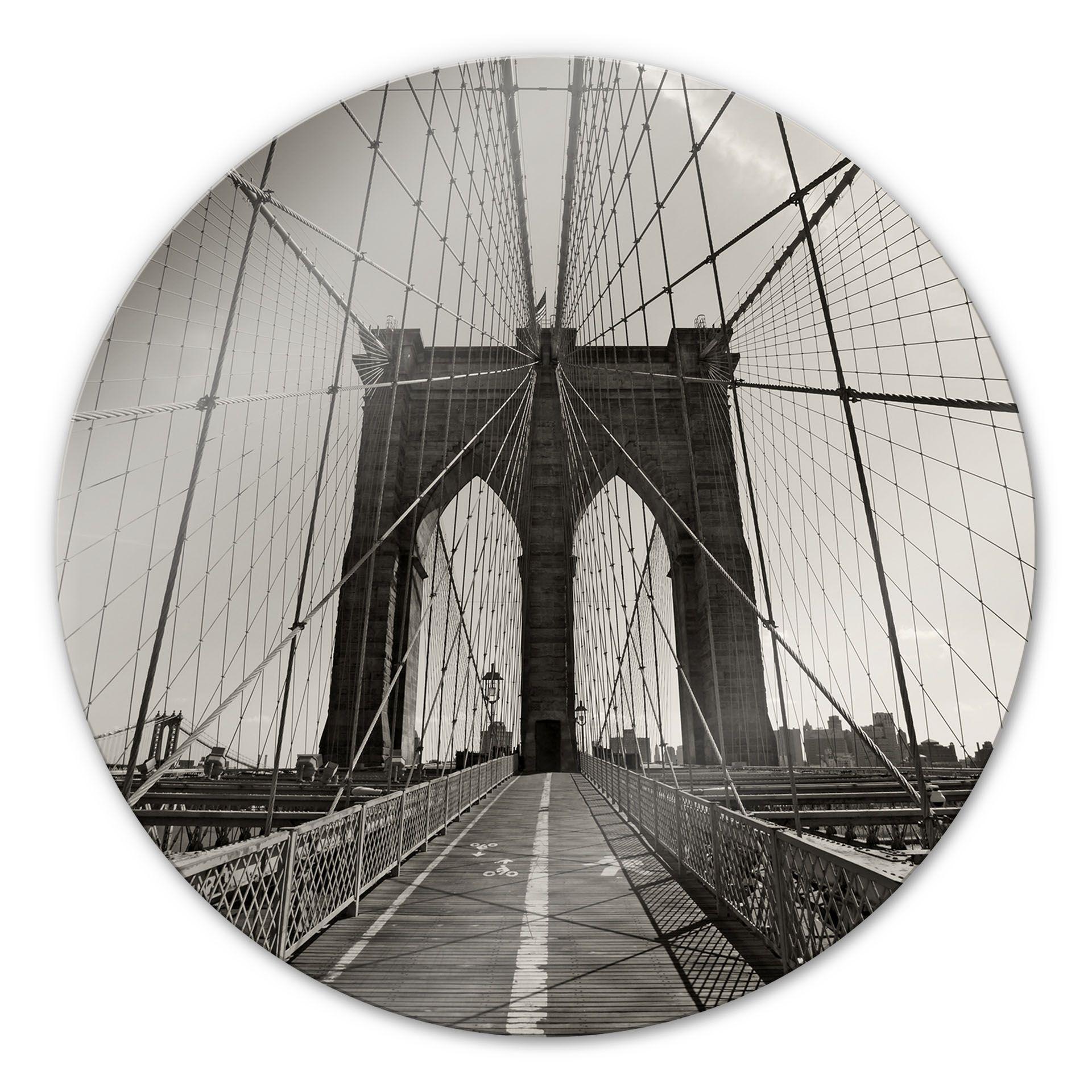 Stampa su vetro Prospettiva del ponte di Brooklyn - tondo