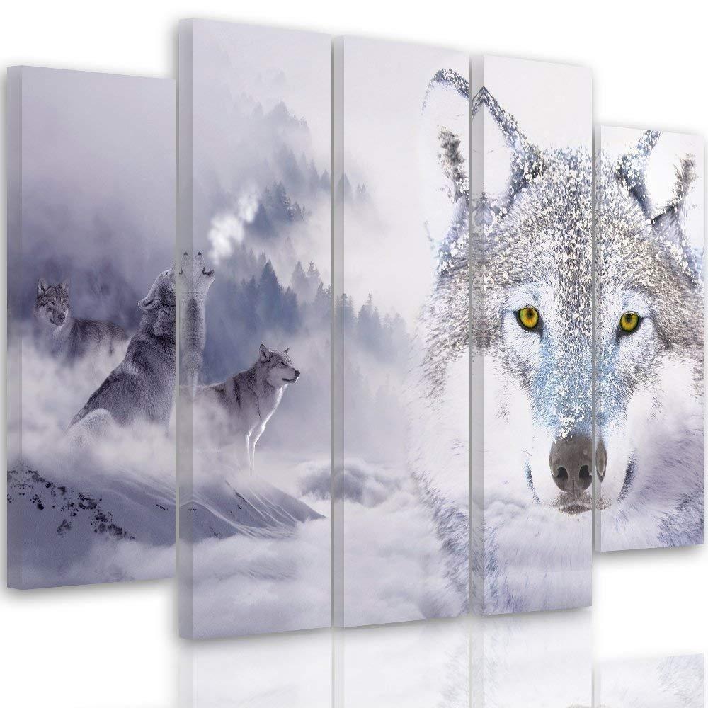5 stykke lærredsprint, Wolf Fog Forest Grey
