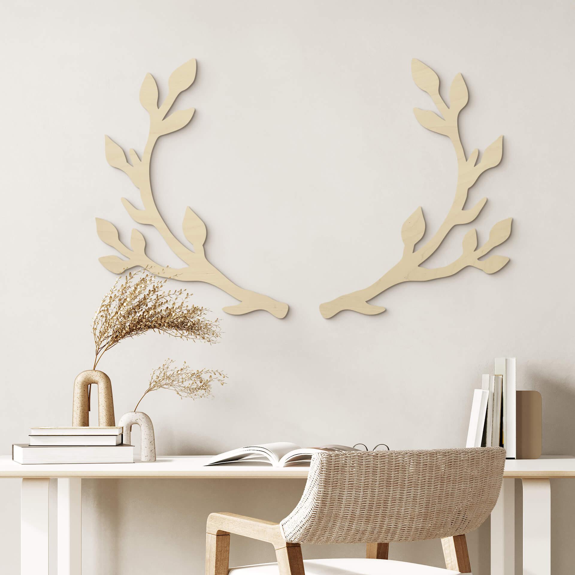 Decoración en madera cornamenta de ciervo floral - álamo