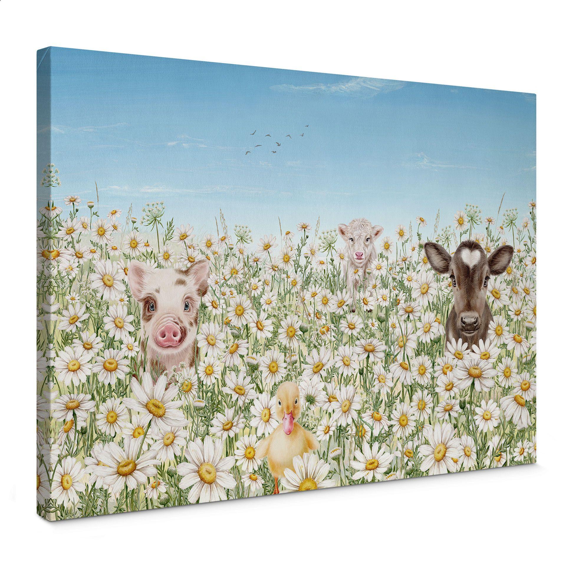 Lienzo, Cuadro animales de granja en el prado de flores - Kikki Belle