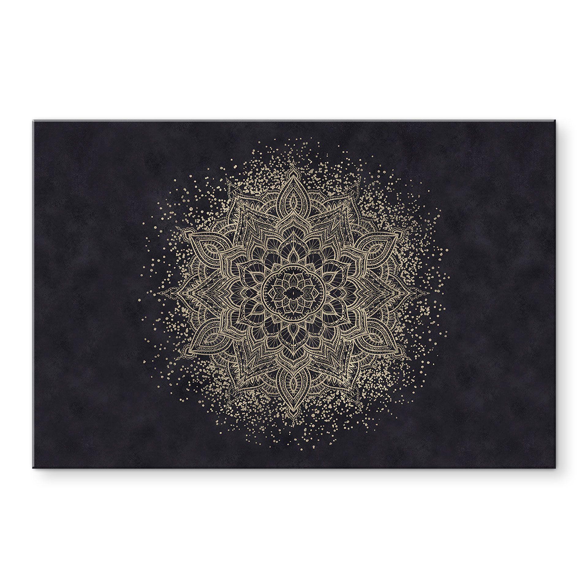 Glasbillede - Elegant mandala i sort og guld - Bloomery Decor