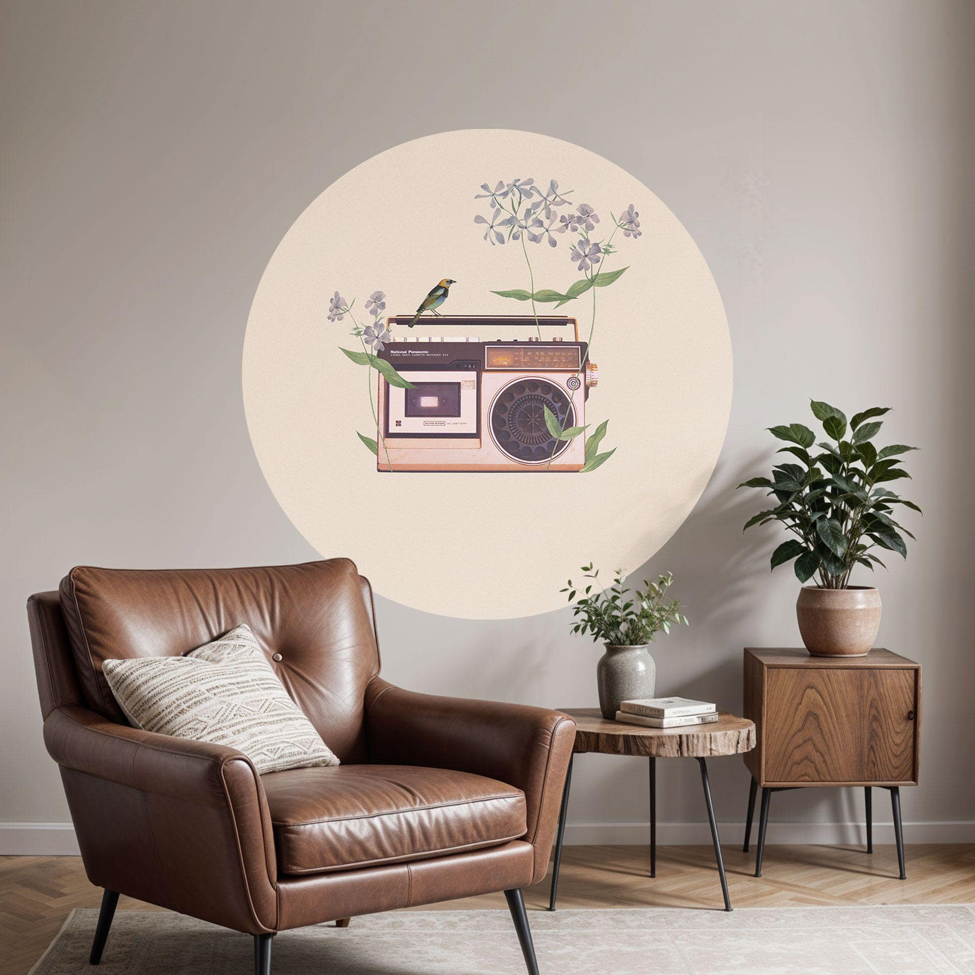 Retro Radio blomster Wallsticker - Frida Floral Studio - Rund