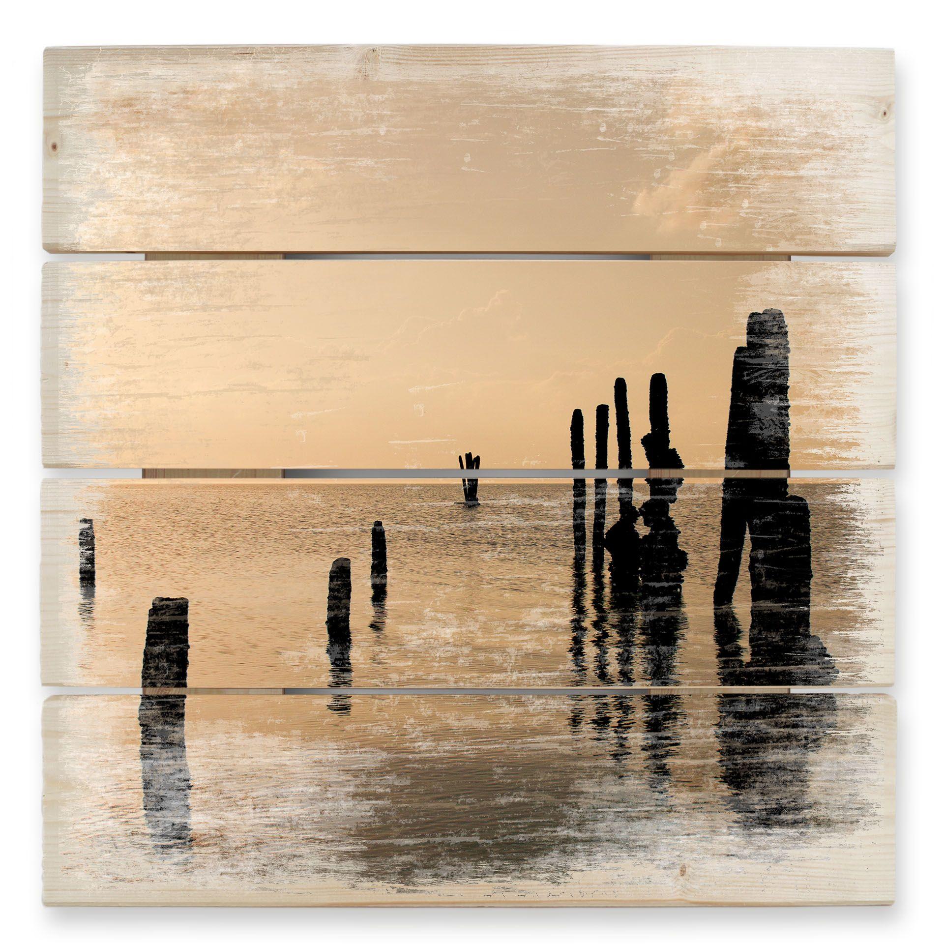 Cuadro de madera Póster al atardecer - 40x41,5 cm