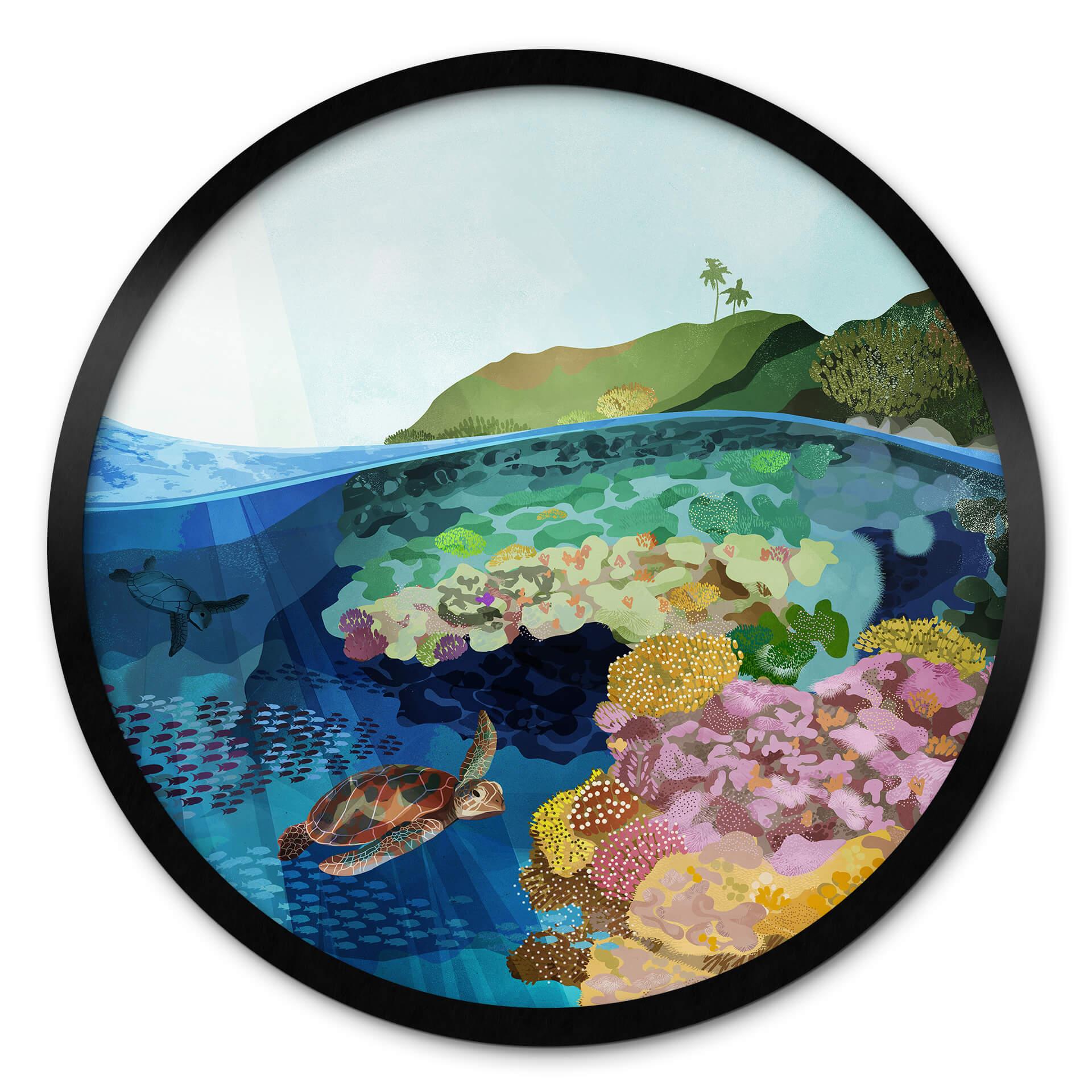Poster Rond Goed Blauw - Onderwater