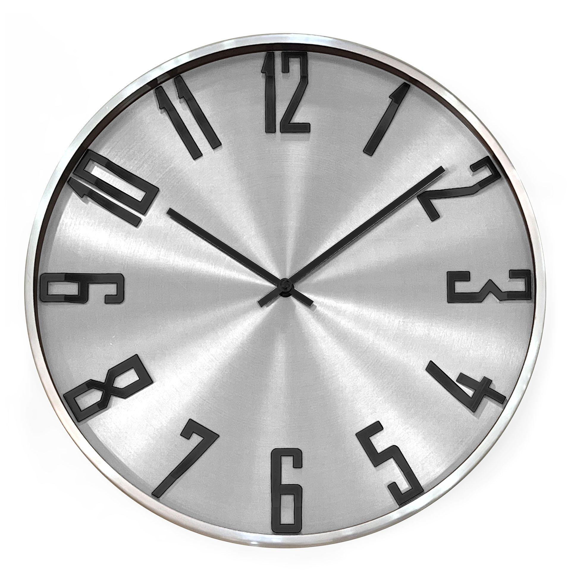 Moderne Wanduhr im Metallic-Look aus Aluminium, silber | Ø 30 cm