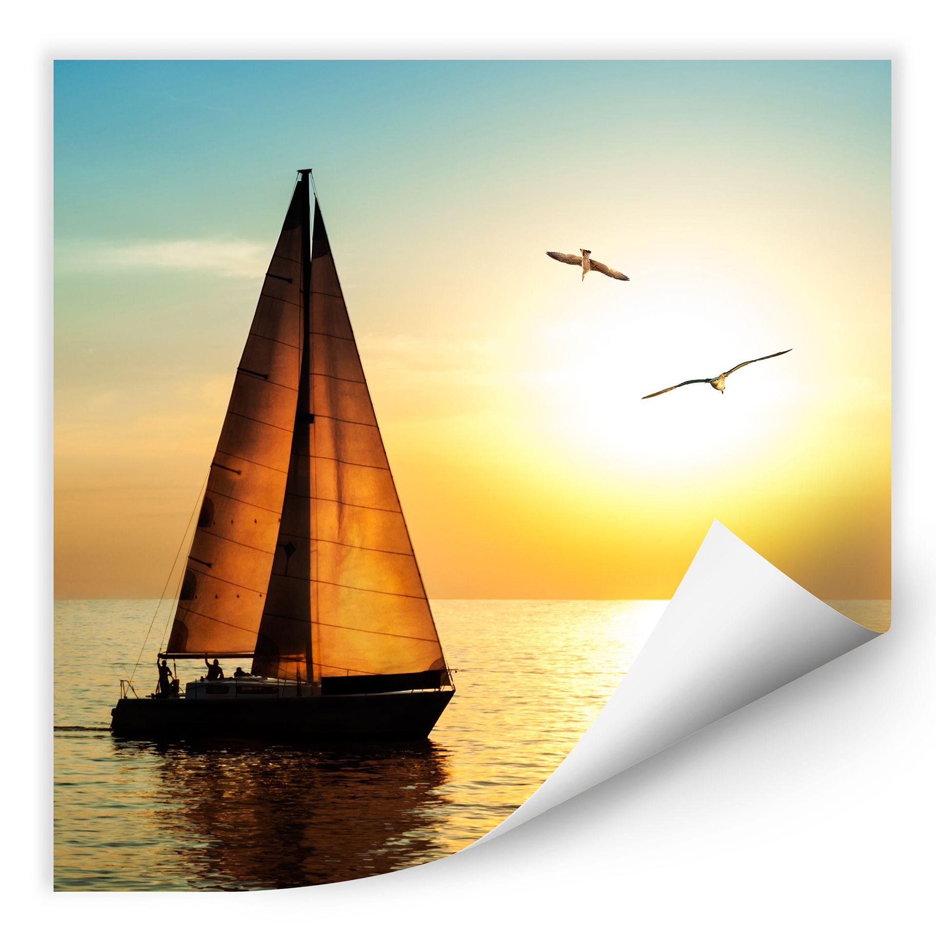 Zelfklevende Poster  Zeilboot bij Zonsondergang
