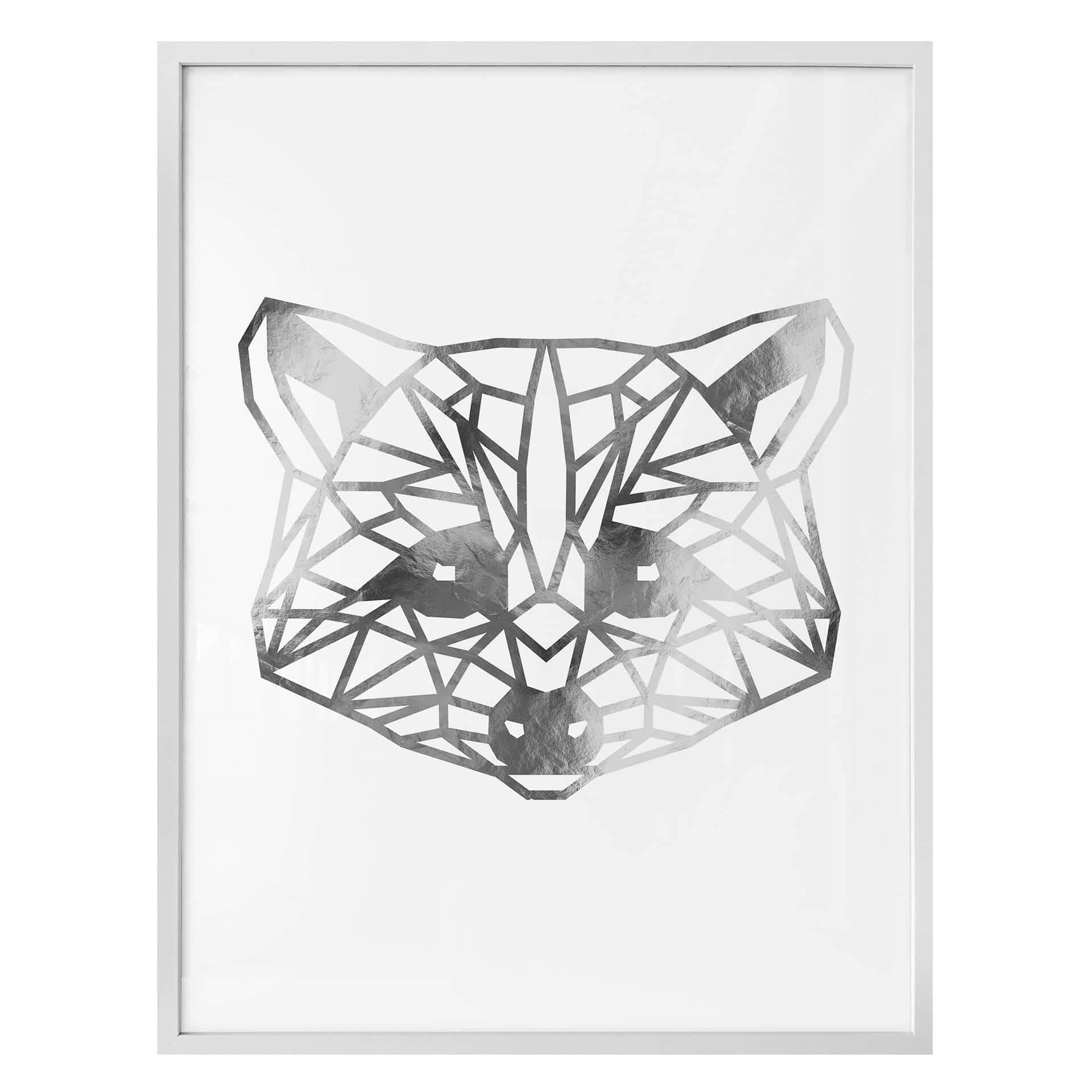 Plakat - Origami vaskebjørn - Sølveffekt