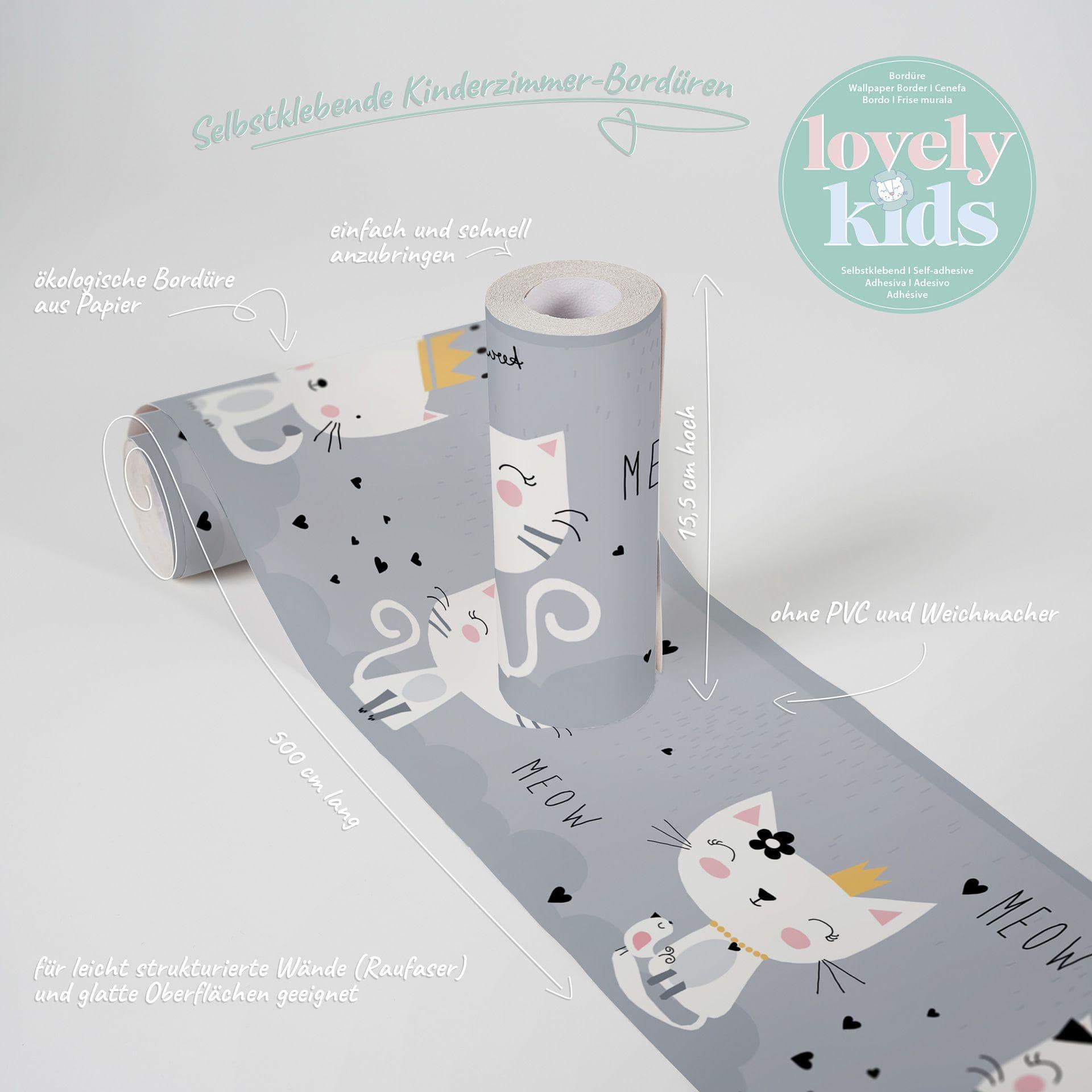 A.S. Création Lovely Kids Frise autocollante enfant - Gris, Blanc