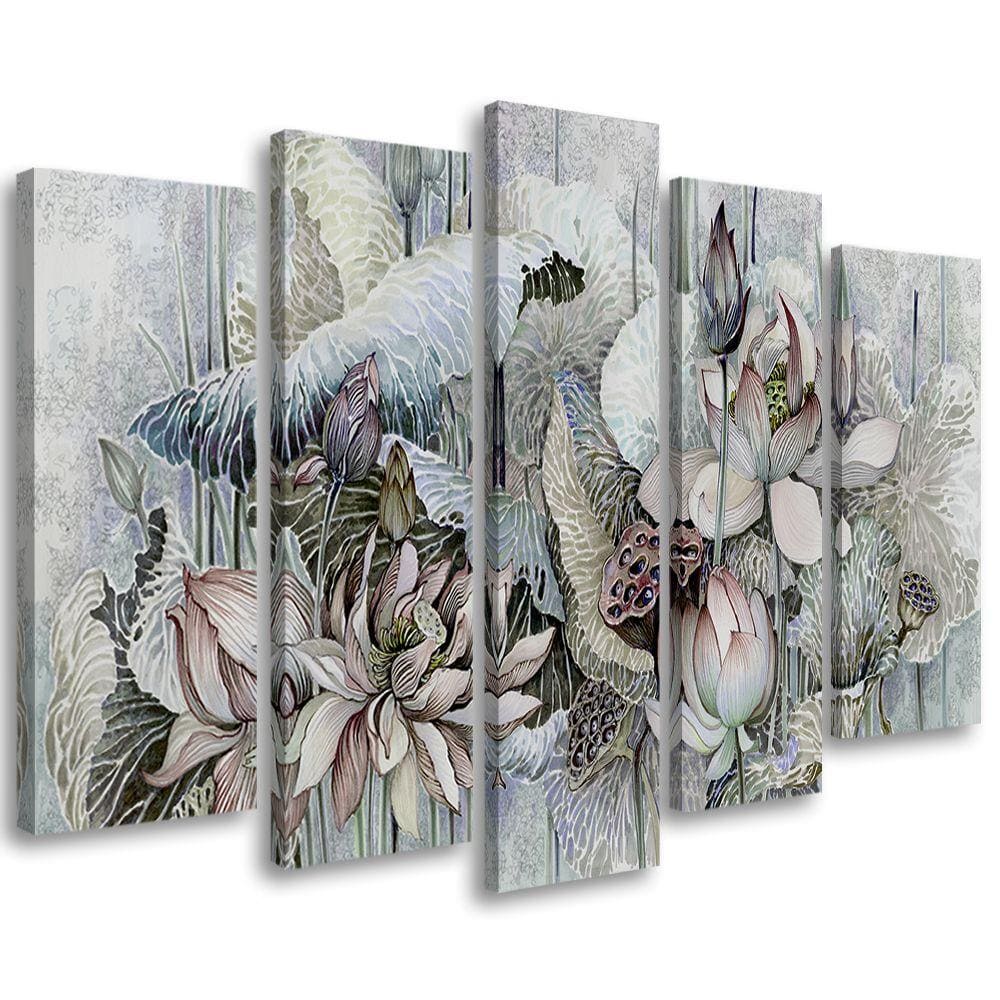 5 stykke lærredstryk, Saint Lotus-blomster