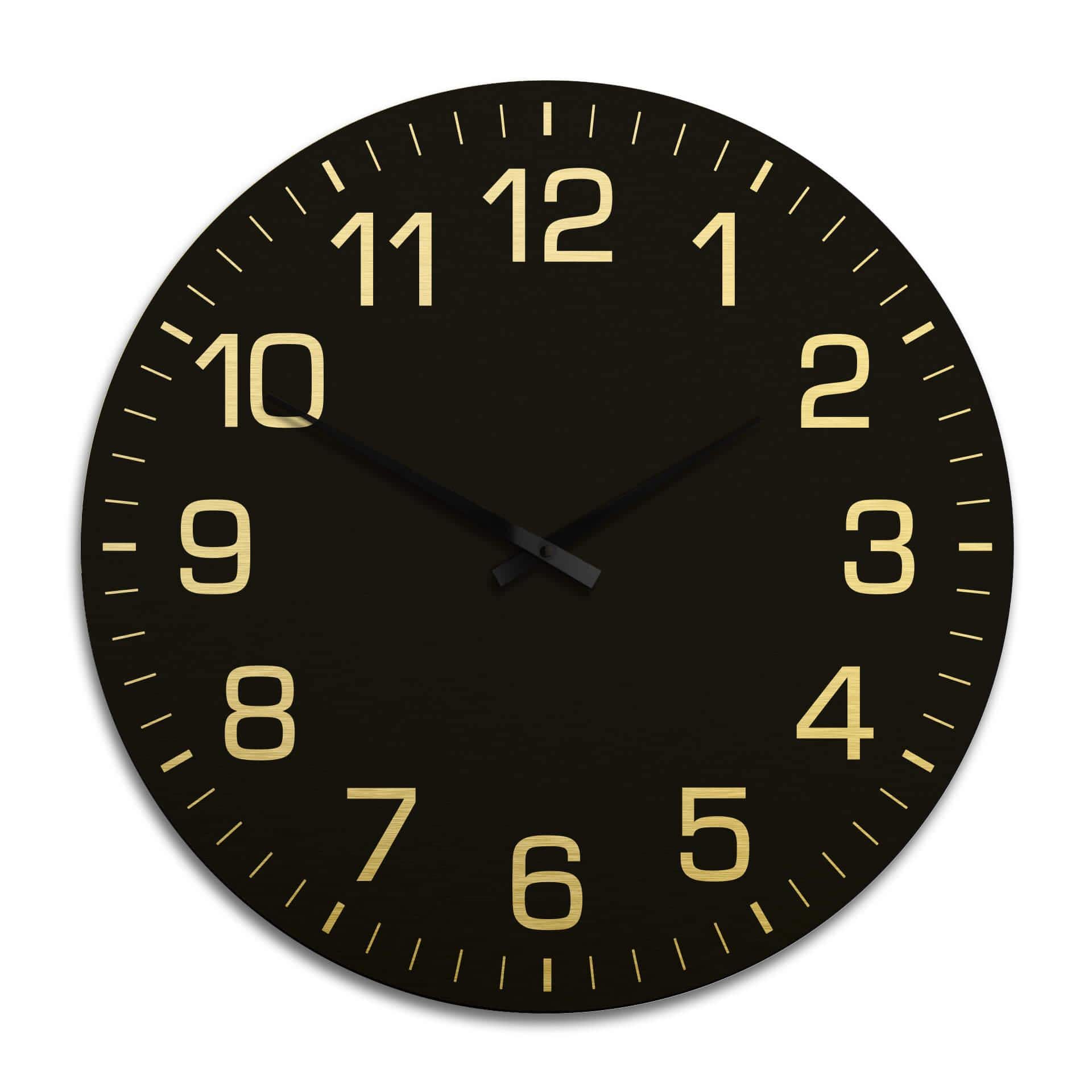 Horloge murale XXL en Alu-Dibond - Dorée - Classique noire avec minutes - Ø 70 cm